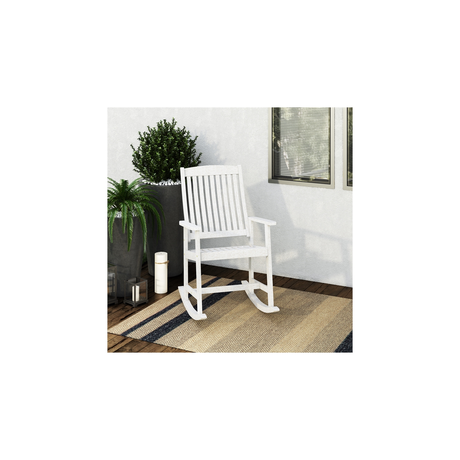 Fauteuil à bascule extérieur en bois massif blanchi Miramar