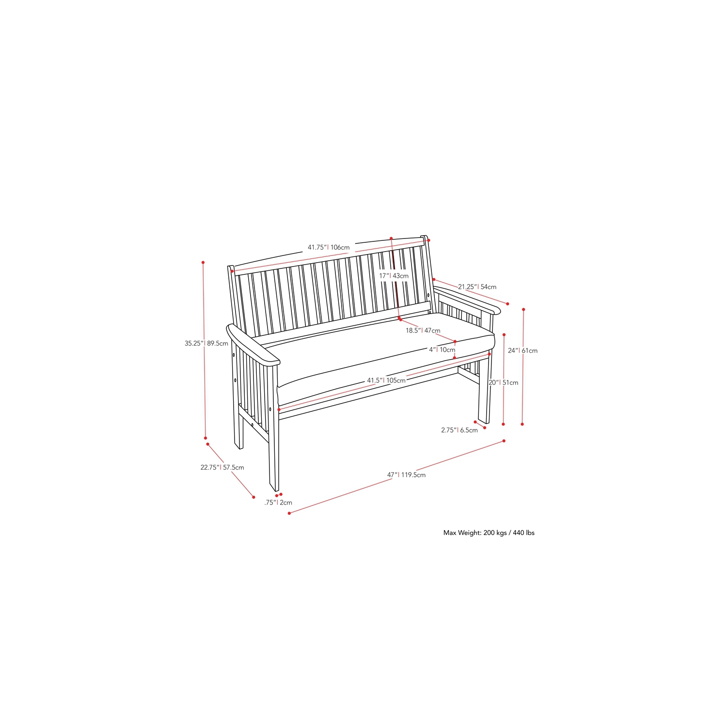 Banc d'extérieur en bois massif blanchi Miramar