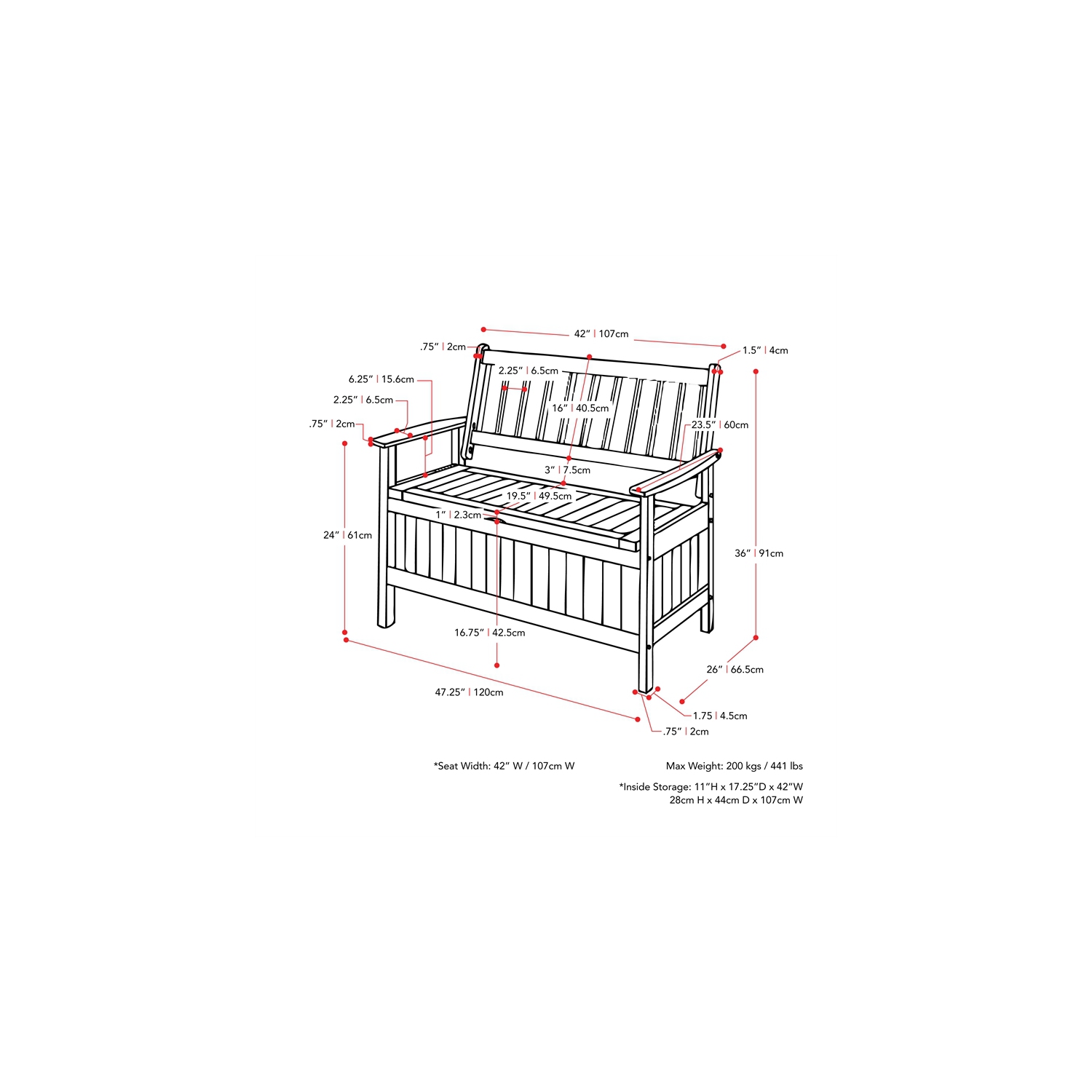 CorLiving Miramar White Washed Wood Outdoor Storage Bench