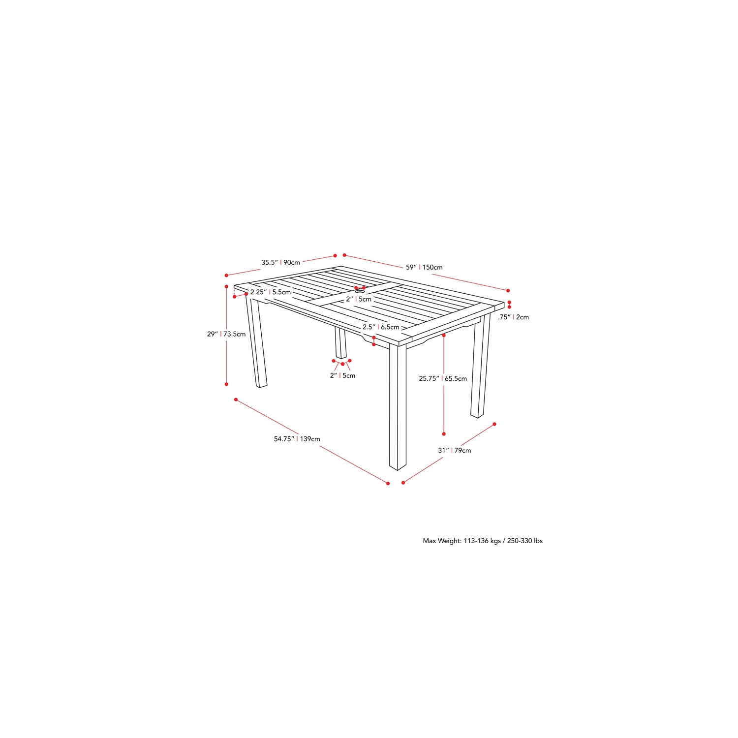Table d'extérieur en bois massif Blanchi Miramar