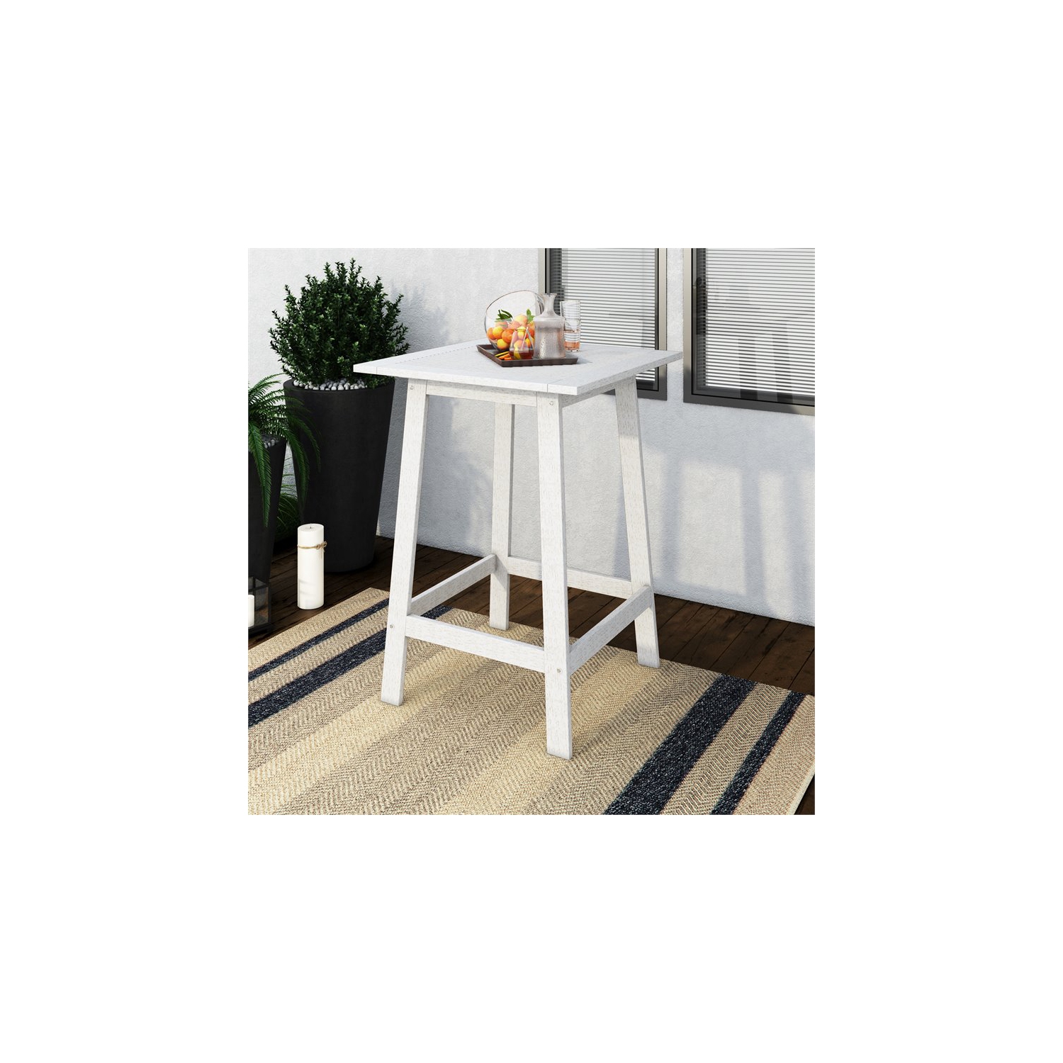 CorLiving Miramar White Washed Wood Outdoor Bar Table
