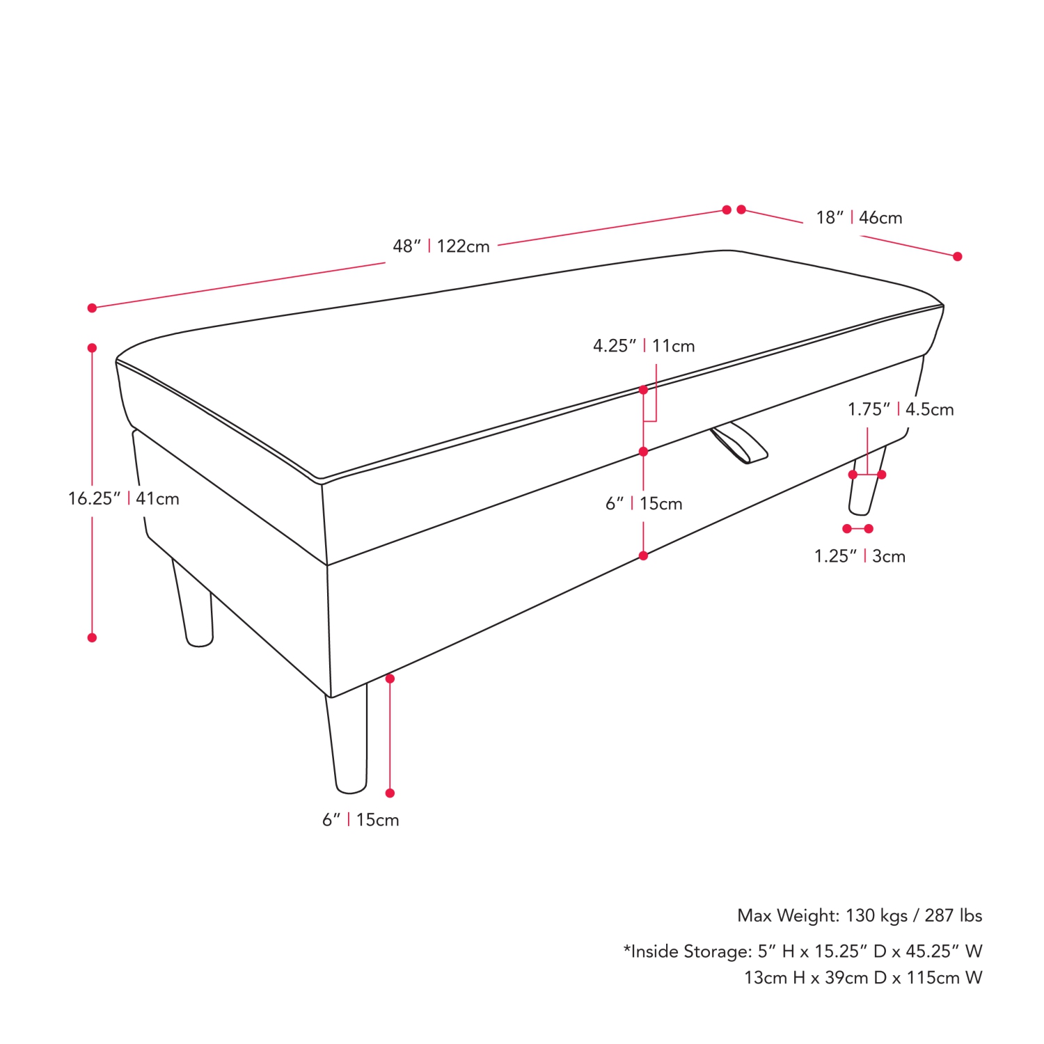 CorLiving LAD-357-O Perry Velvet Storage Ottoman, Blue