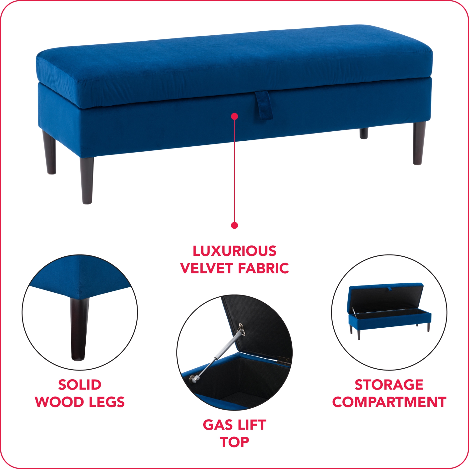 CorLiving LAD-357-O Perry Velvet Storage Ottoman, Blue