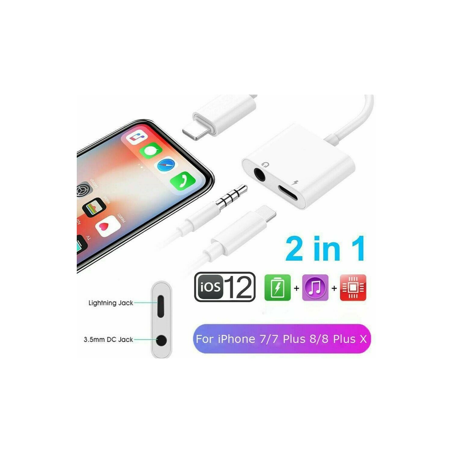 Adaptateur Lightning vers 2 ports 3.5 mm Adaptateur pour écouteurs prise et prise audio auxiliaire 3.5 mm pour écouteurs de iPhone iPad