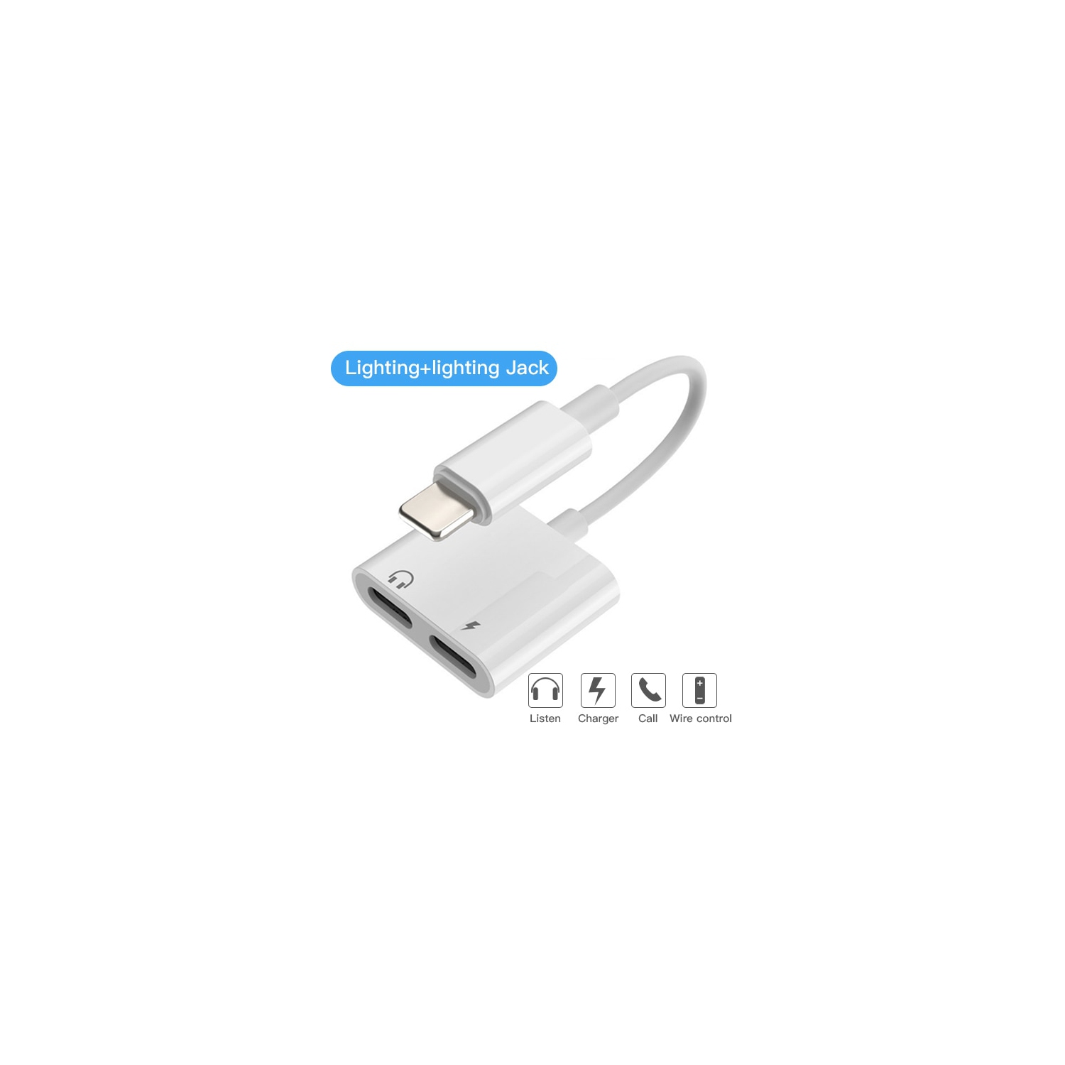 2 in 1 Dual Lightning Adapter & Splitter, Replacement iPhone Dongle Converter Cable Headphone Music+Charge+Call+Volume Control Compatible for iPhone 14 13/12Pro/11/XS/XR/X 8/7 iPad