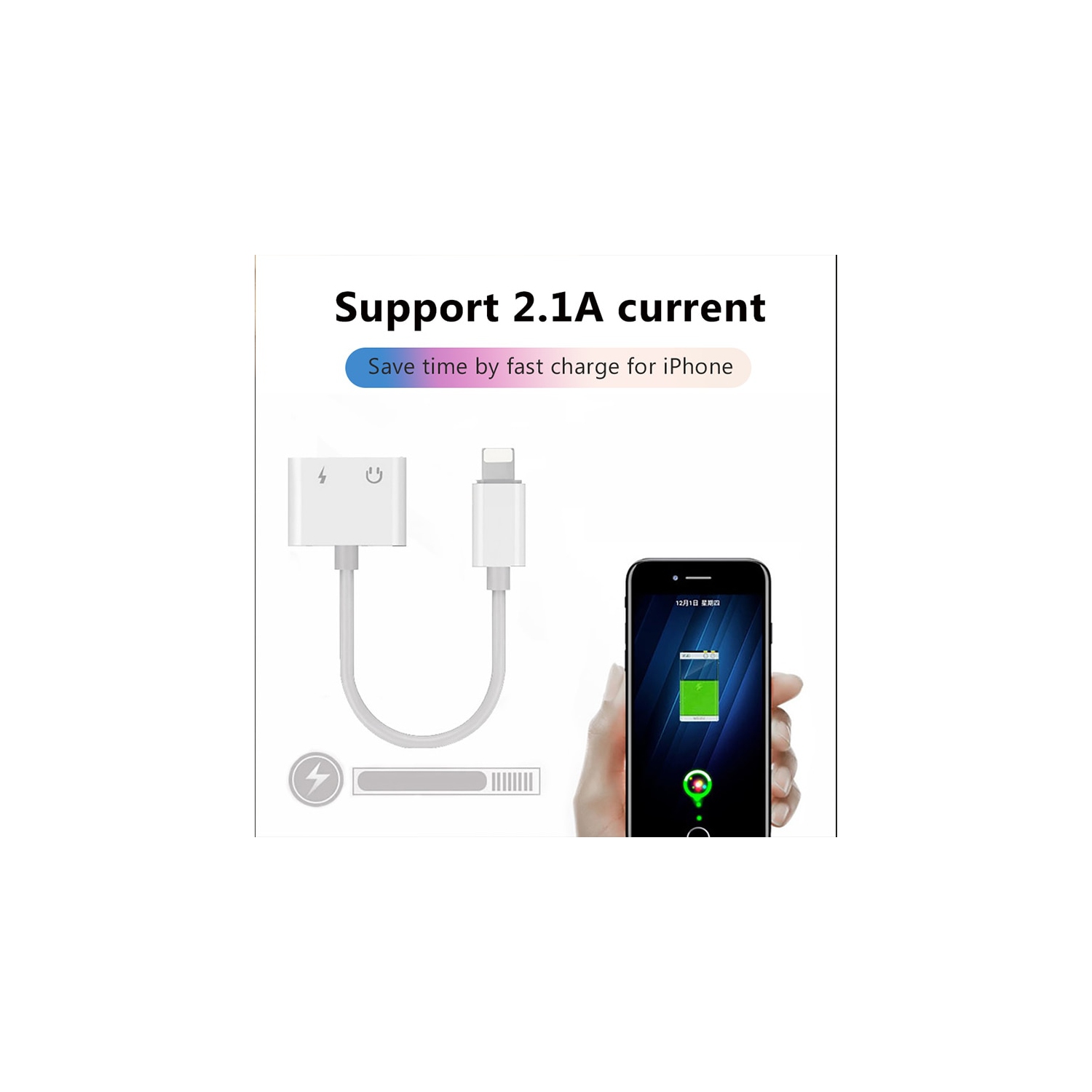 2 in 1 Dual Lightning Adapter & Splitter, Replacement iPhone Dongle Converter Cable Headphone Music+Charge+Call+Volume Control Compatible for iPhone