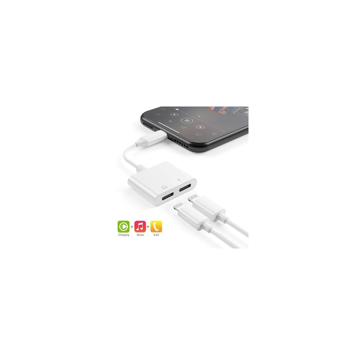 2 in 1 Dual Lightning Adapter & Splitter, Replacement iPhone Dongle Converter Cable Headphone Music+Charge+Call+Volume Control Compatible for iPhone