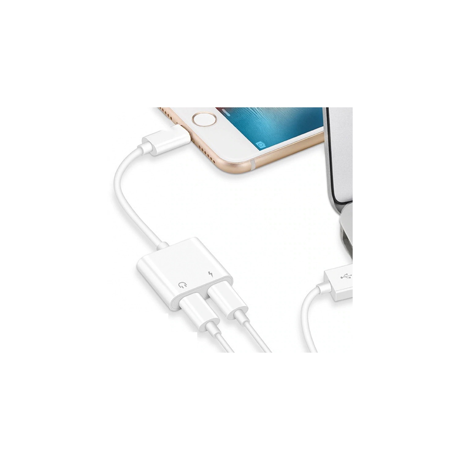 2 in 1 Dual Lightning Adapter & Splitter, Replacement iPhone Dongle Converter Cable Headphone Music+Charge+Call+Volume Control Compatible for iPhone