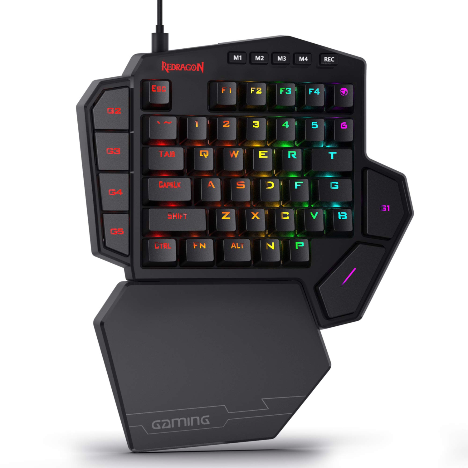 Redragon K585 DITI One-Handed RGB Gaming Keyboard, Mechanical Gaming Keypad with 7 Onboard Programmable Macro Keys and Detachable Wrist Rest, Portable 42 Keys