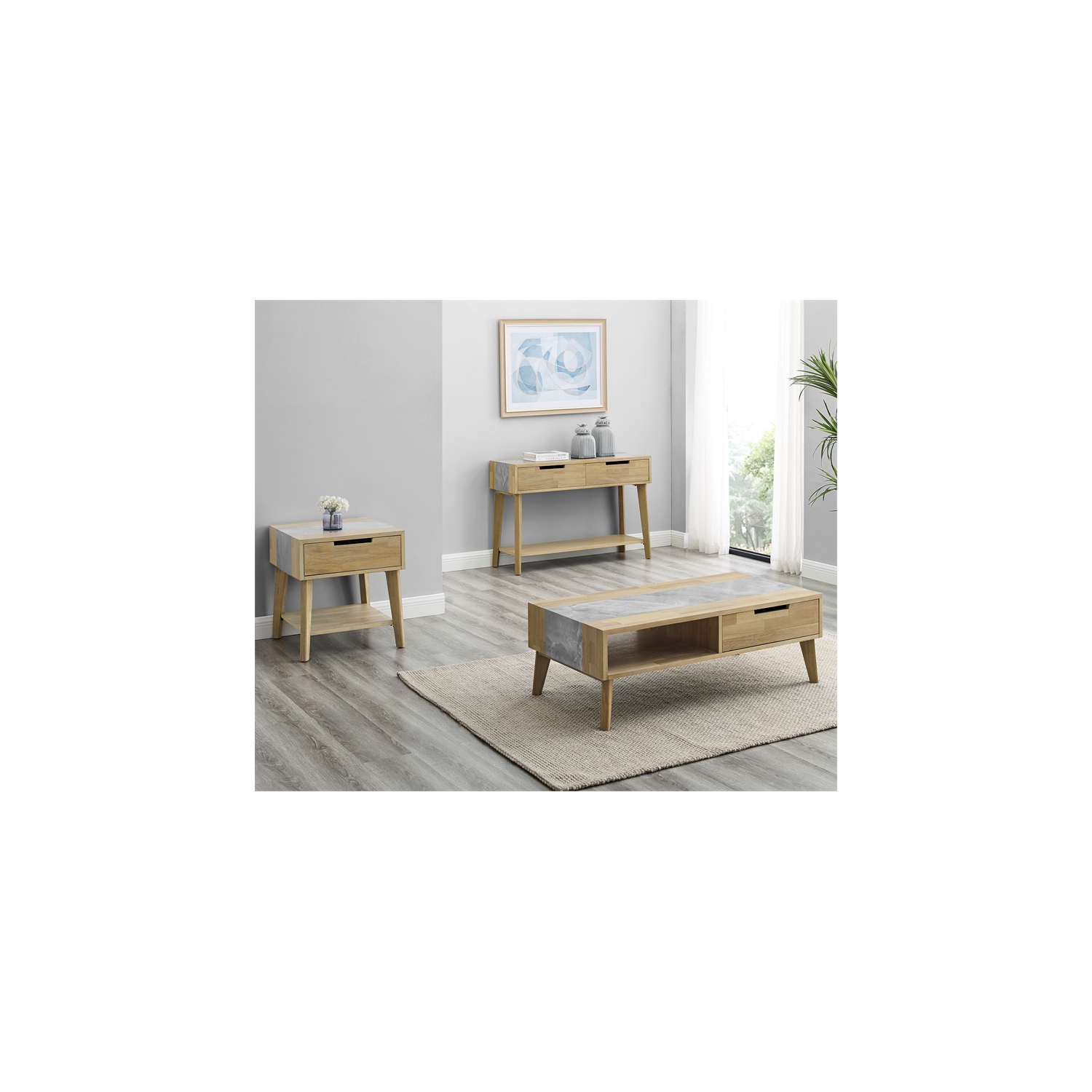 Calgary Natural Finish with Gray Stone Cocktail Table