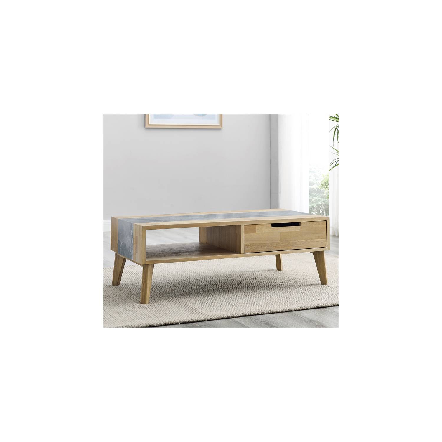 Calgary Natural Finish with Gray Stone Cocktail Table