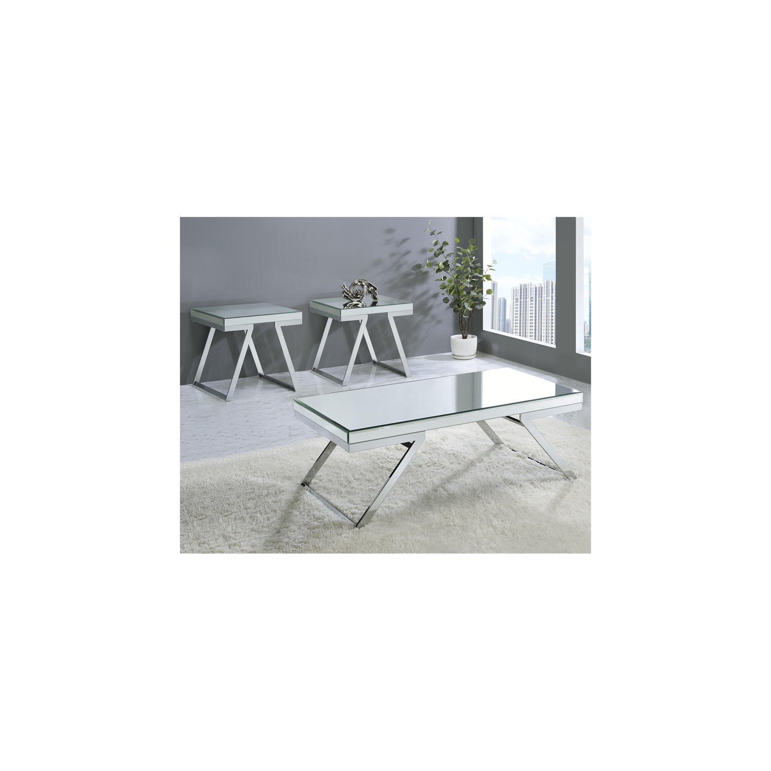 Alfresco Mirrored Glass and Chrome Metal Square End Table