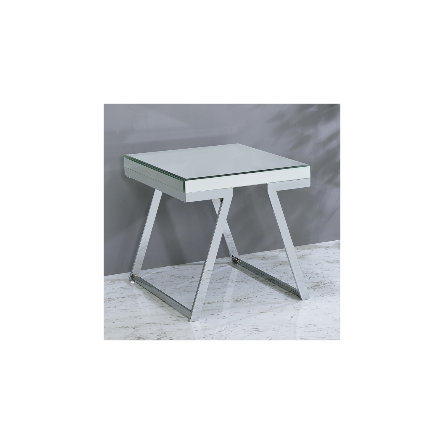 Alfresco Mirrored Glass and Chrome Metal Square End Table