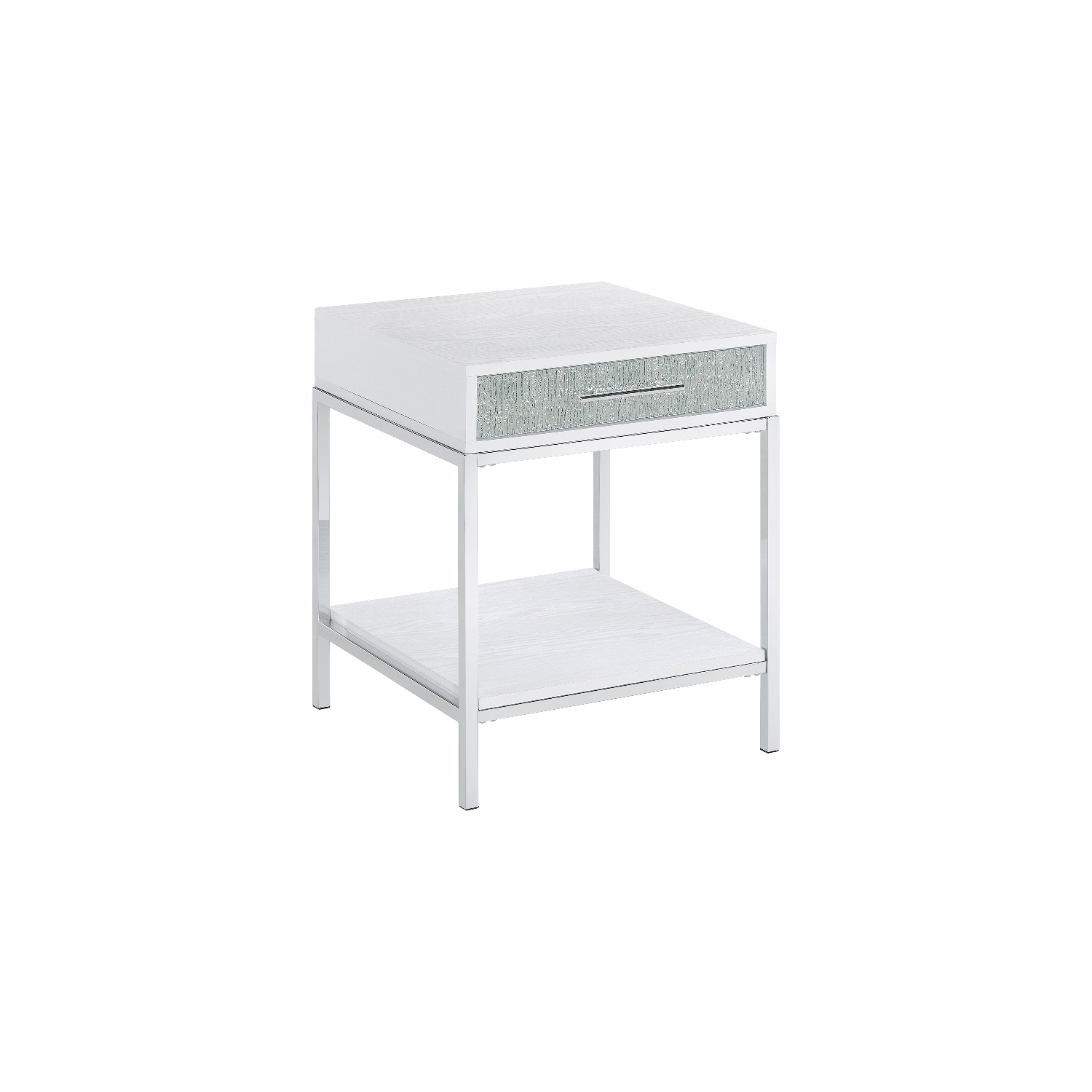 Mirage White Wood and Chrome End Table