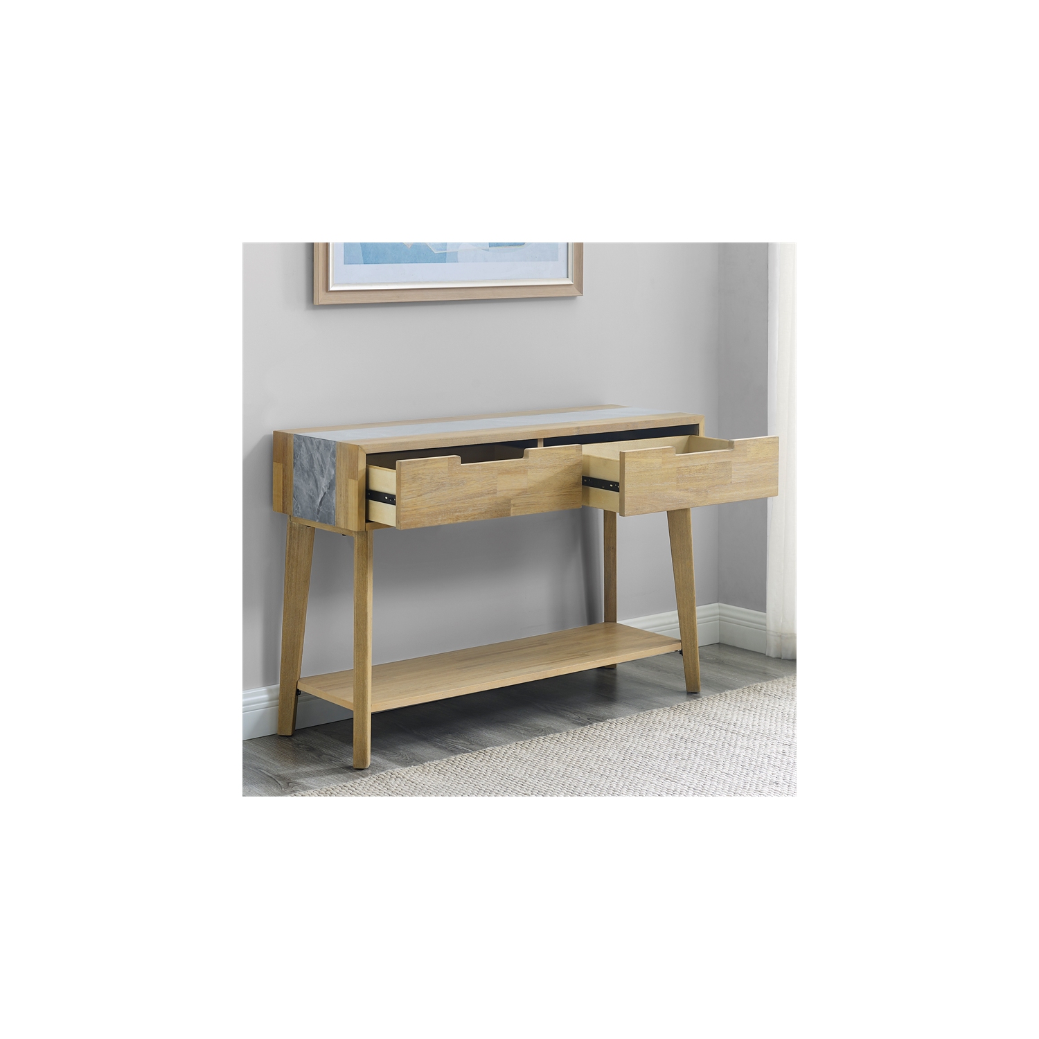 Calgary Natural Finish with Gray Stone Sofa Table