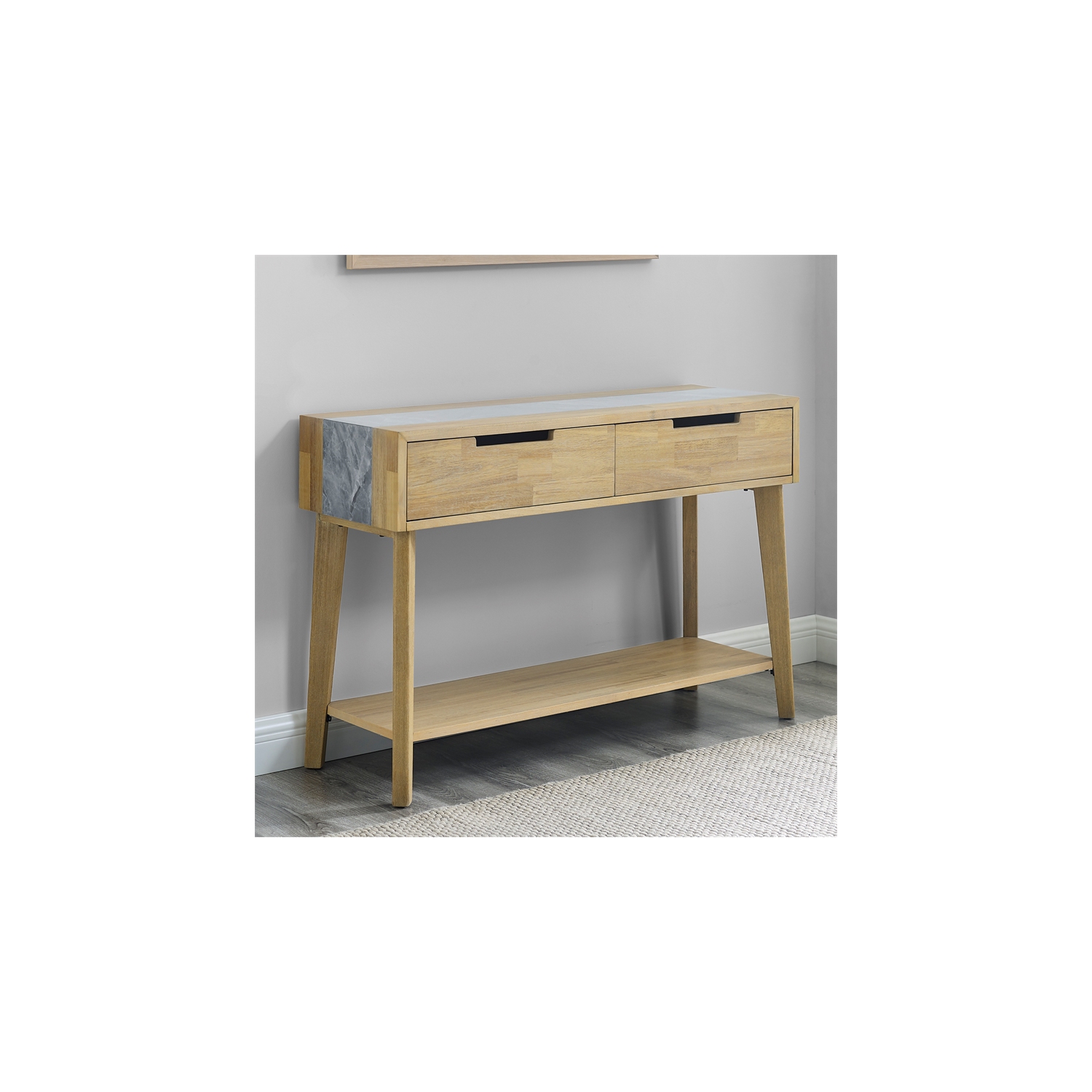 Calgary Natural Finish with Gray Stone Sofa Table