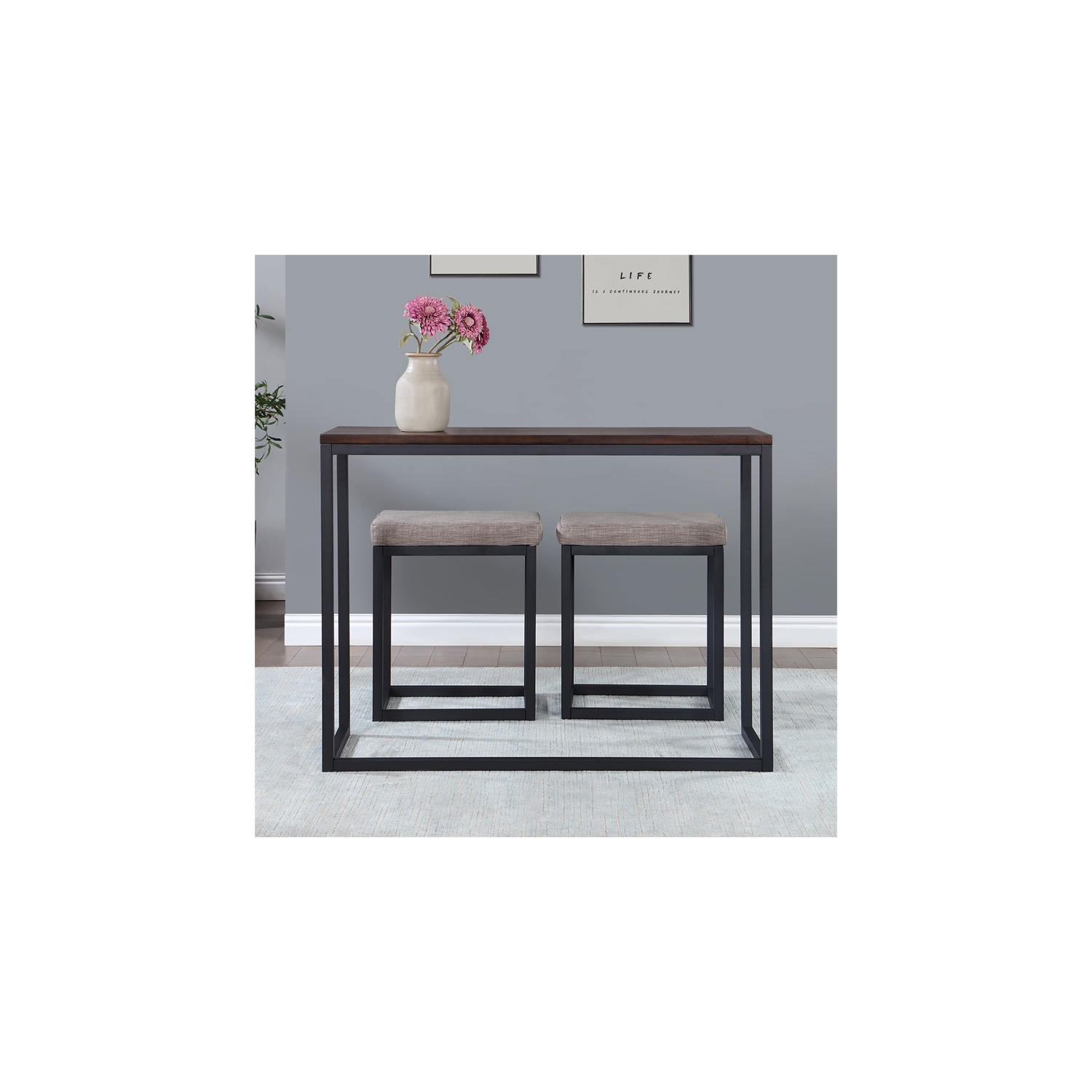 Yukon Walnut and Black Metal Counter Bar Set