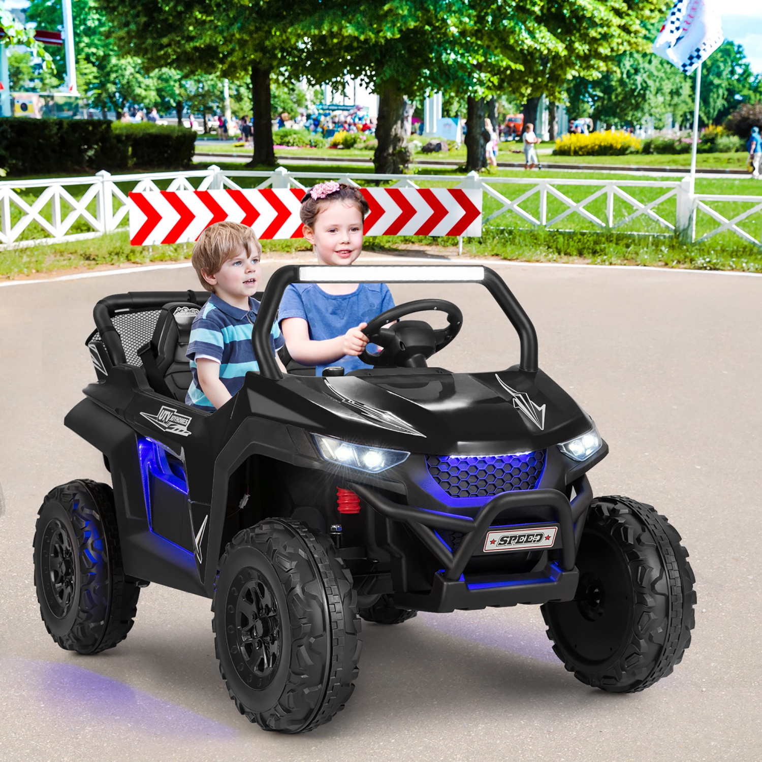 12V 2-Seater Kids Ride On UTV RC Electric Vehicle Suspension w/ Lights & Music