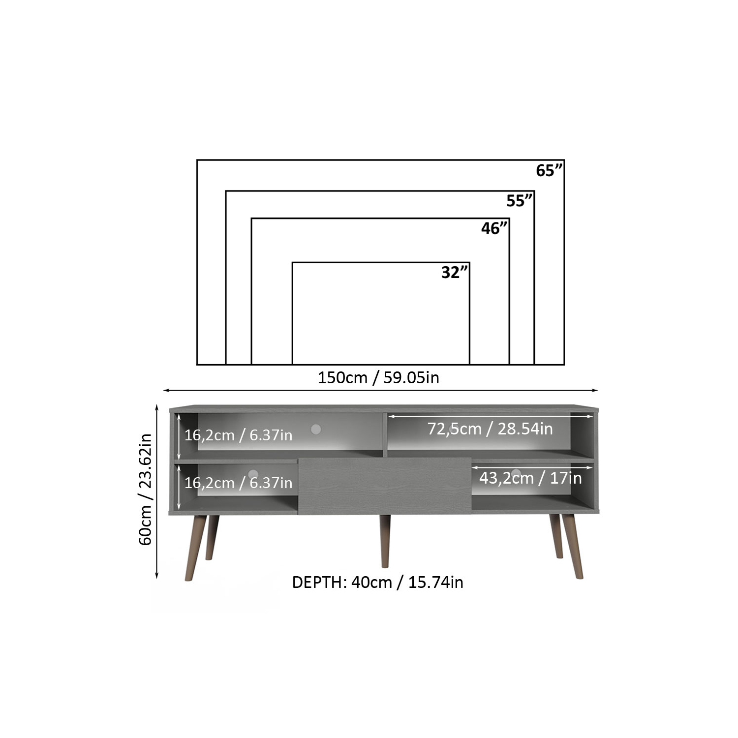 Madesa Modern TV Stand with 1 Door and 4 Shelves with Cable MANAGEMENT for 55, 65 Inch Media Storage Entertainment Center Wooden Television Cabinet -