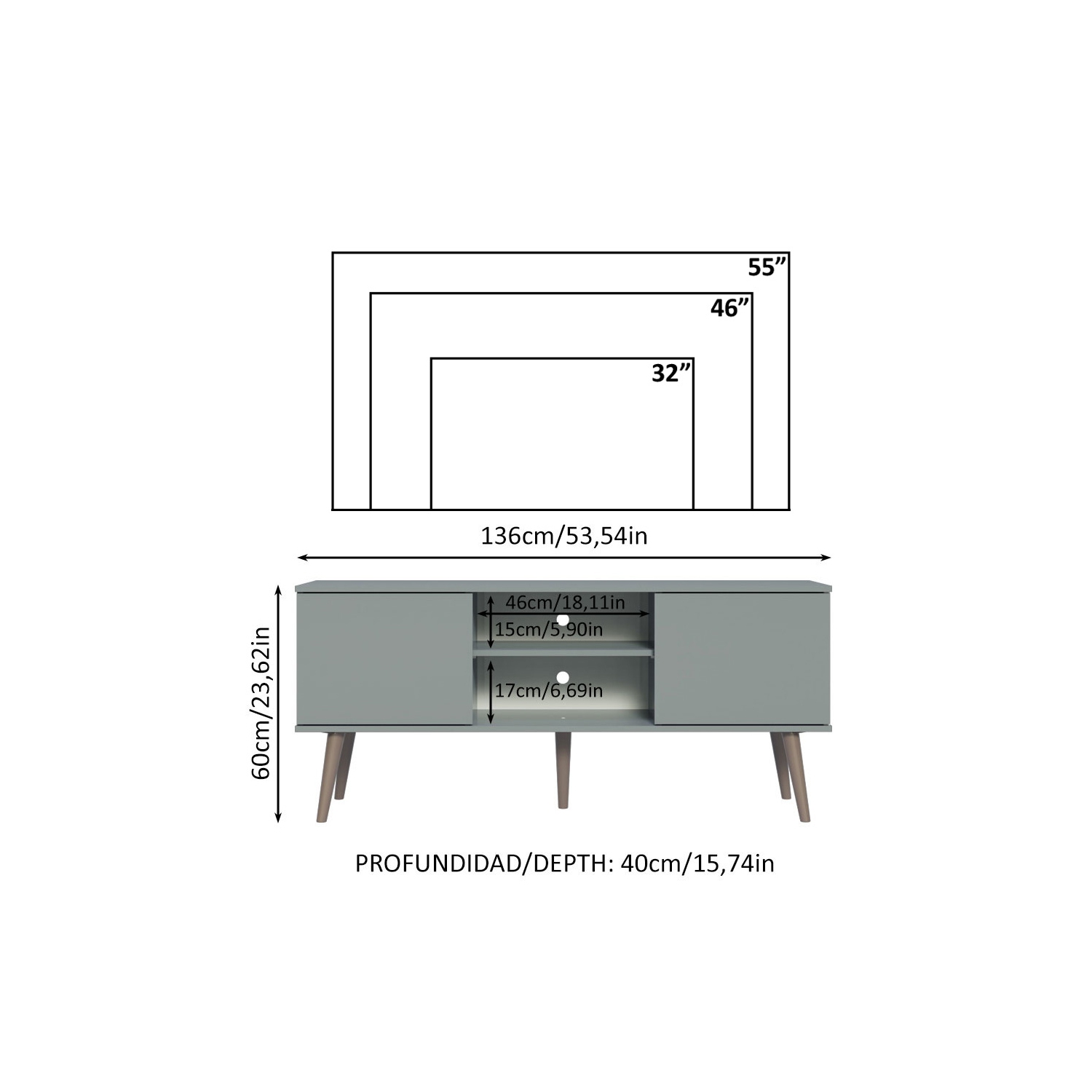 Madesa TV Stand Console with 2 Doors and 2 Shelves with Cable Management for 50, 55 Inch Media Storage Entertainment Center Wooden Television Cabinet