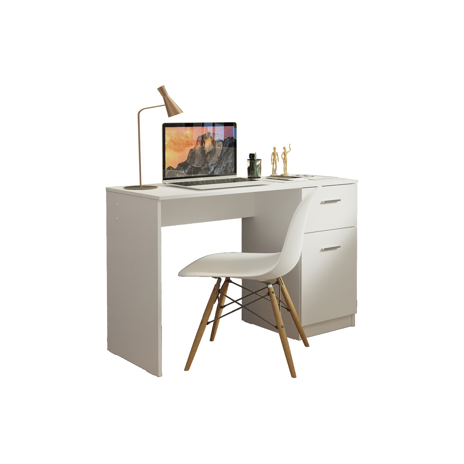 Madesa Compact Computer Desk Study Table for Small Spaces Home Office 43 Inch Student Laptop PC Writing Desks with Storage and Drawer - White