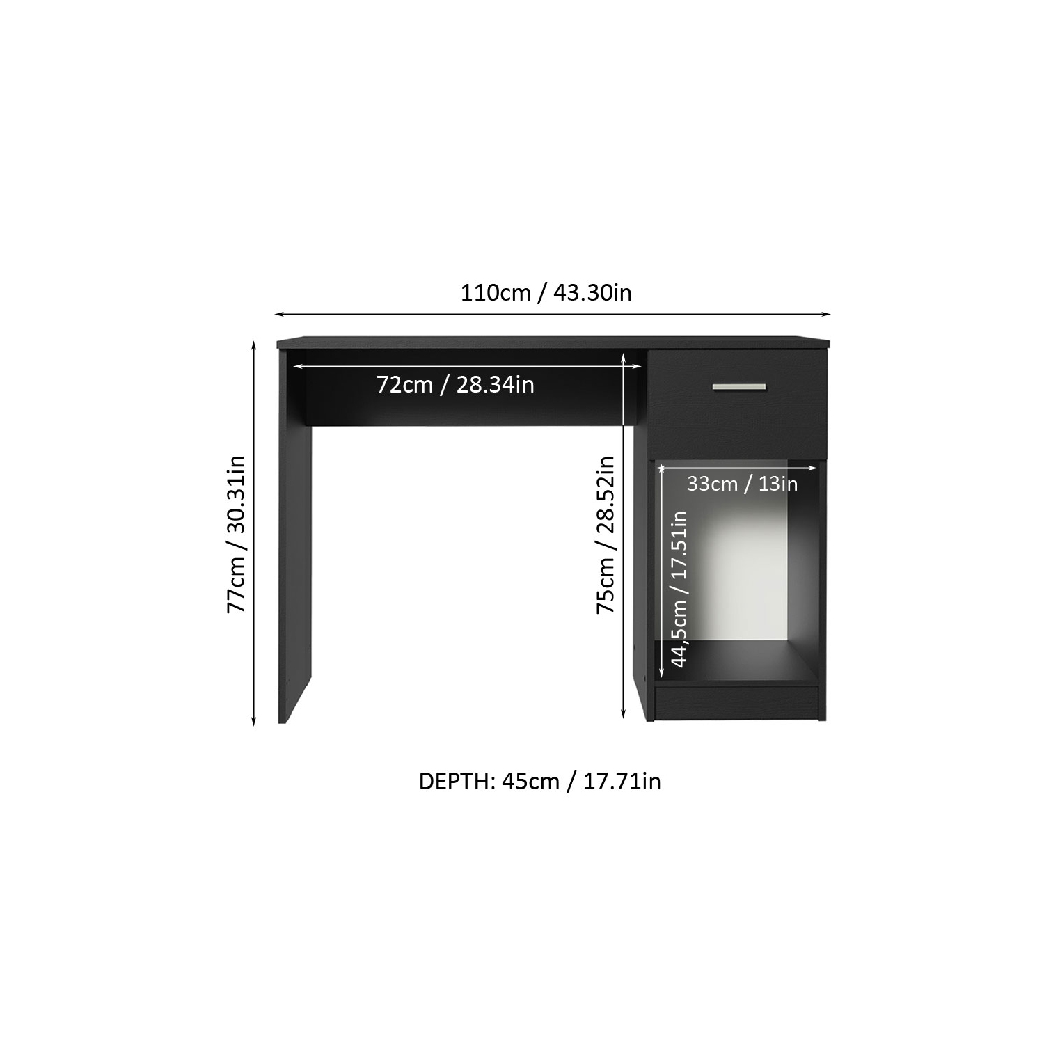 Madesa Compact Computer Desk Study Table for Small Spaces Home Office 43 Inch Student Laptop PC Writing Desks with Storage and Drawer, Modern