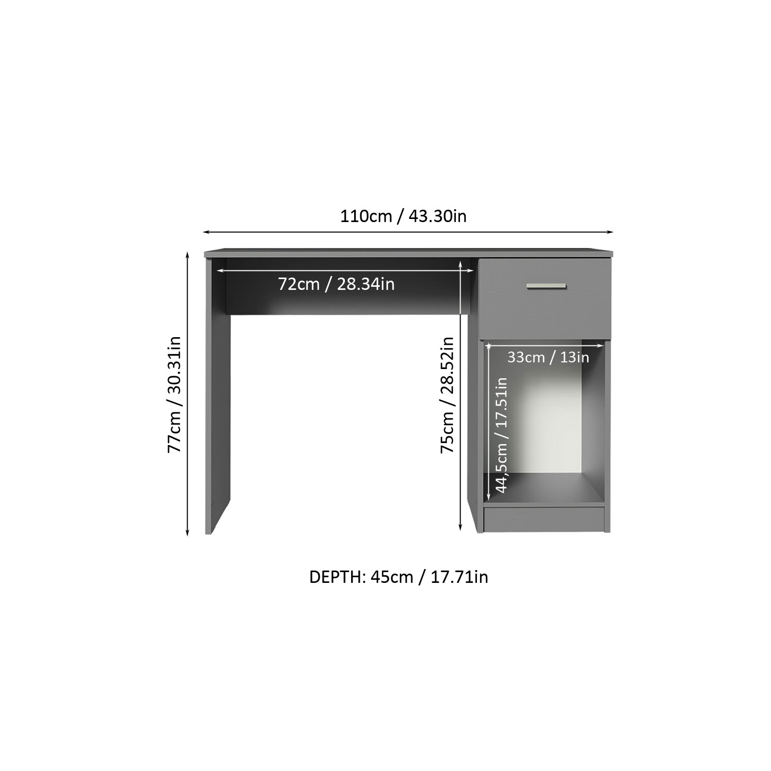 Madesa Compact Computer Desk Study Table for Small Spaces Home Office 43 Inch Student Laptop PC Writing Desks with Storage and Drawer, Modern