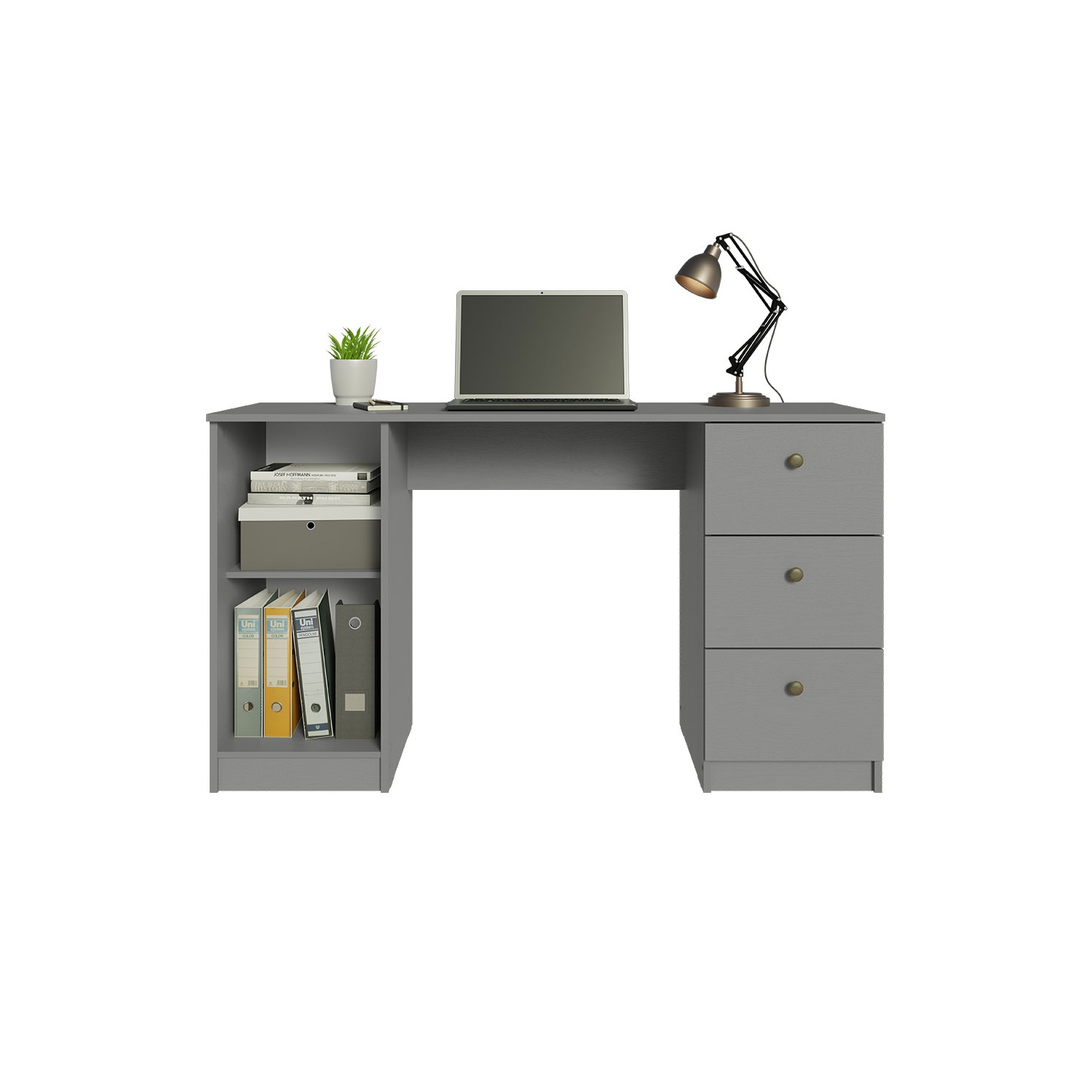 Madesa Executive Computer Writing Desk 53 Inch with 3 Drawers and 1 Door, Metalic Handles Wooden Home Office PC Study Table with Storage - Gray