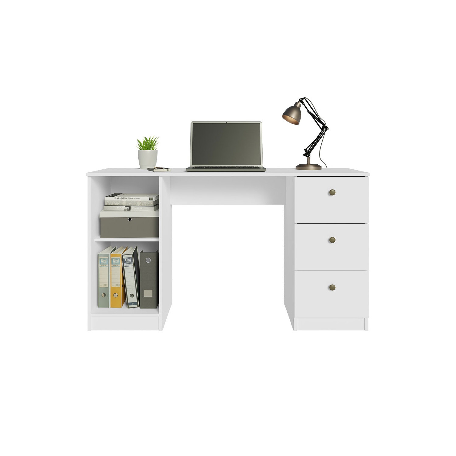 Madesa Executive Computer Writing Desk 53 Inch with 3 Drawers and 1 Door, Metalic Handles Wooden Home Office PC Study Table with Storage - White