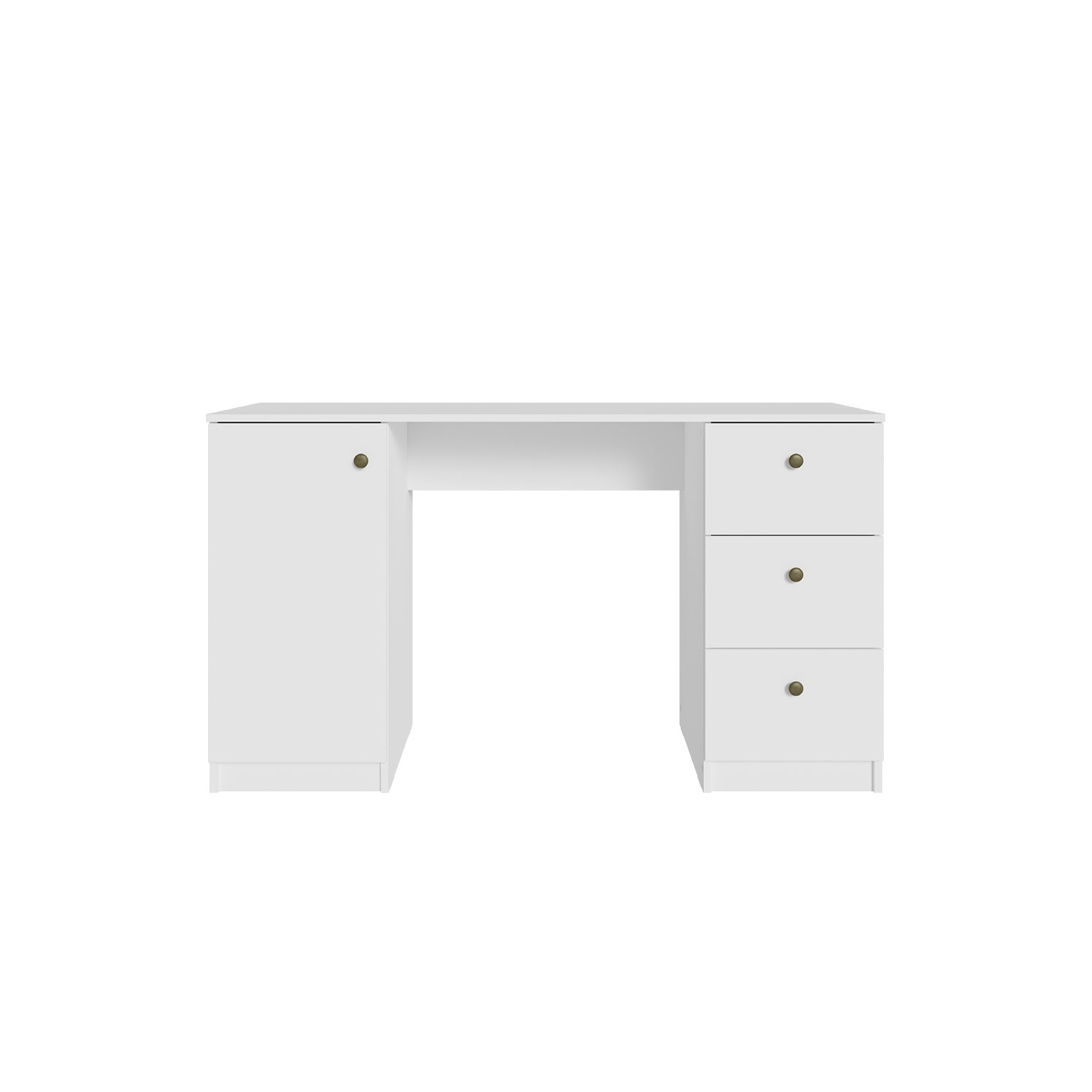 Madesa Executive Computer Writing Desk 53 Inch with 3 Drawers and 1 Door, Metalic Handles Wooden Home Office PC Study Table with Storage - White