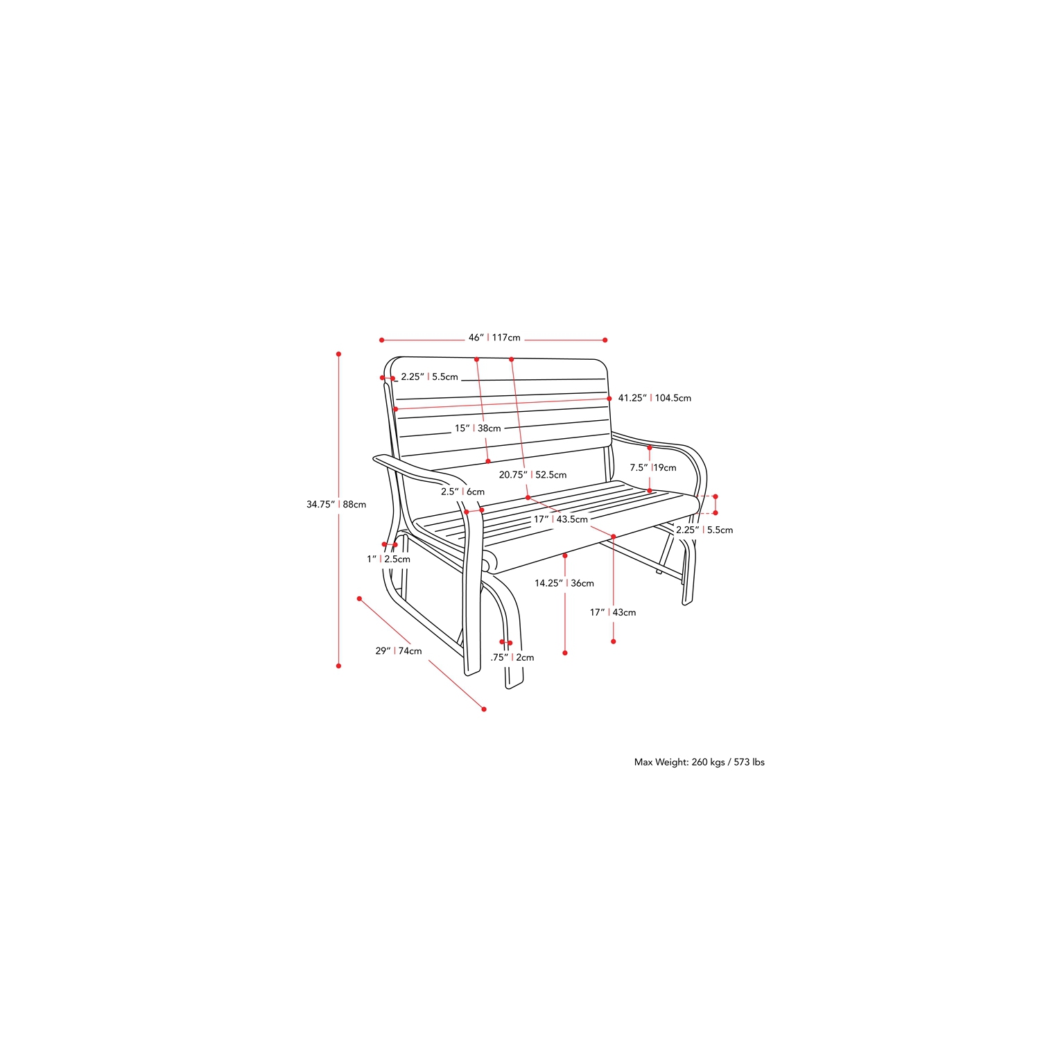 CorLiving Lake Front Dark Green Patio Metal Frame Gliding Bench