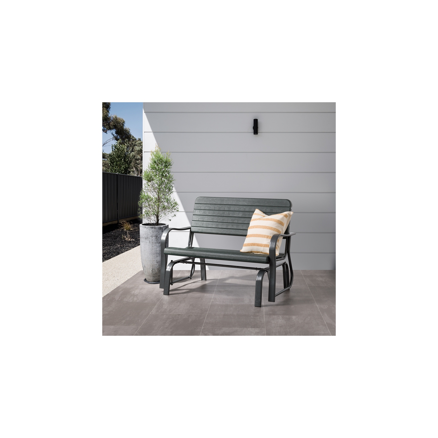 CorLiving Lake Front Dark Green Patio Metal Frame Gliding Bench
