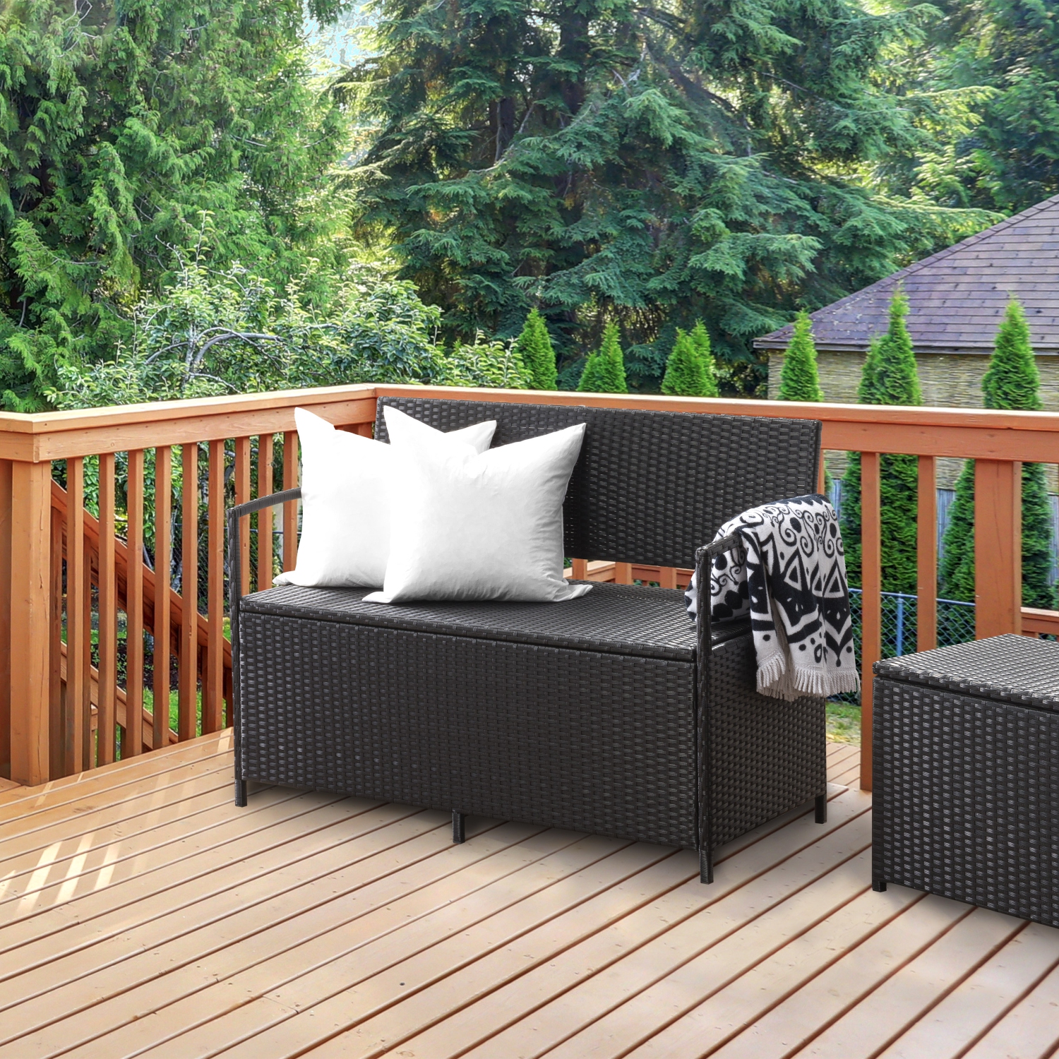CorLiving Parksville Patio Storage Bench with Outdoor Seating, Deck Box for Balcony Storage