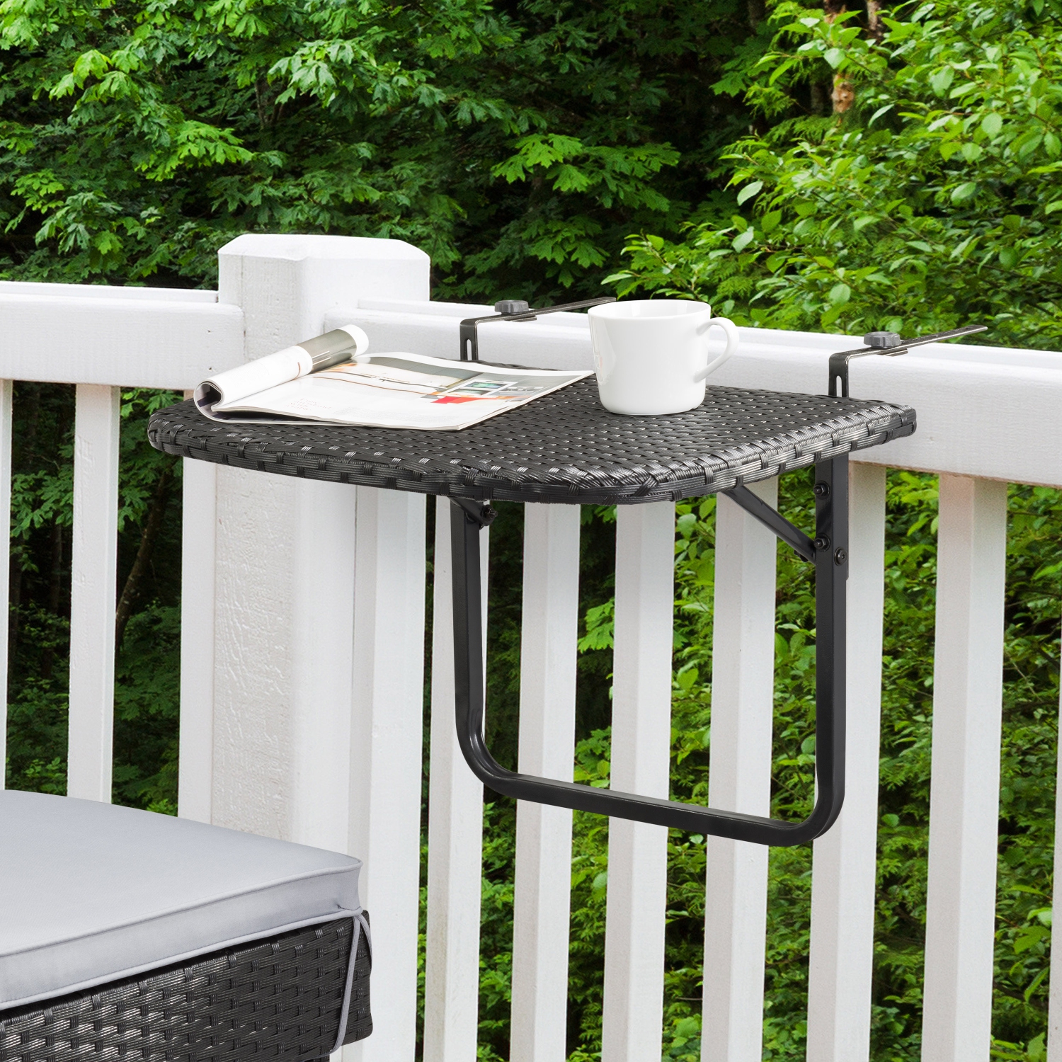 CorLiving Parksville Black Rattan Foldable Balcony Table