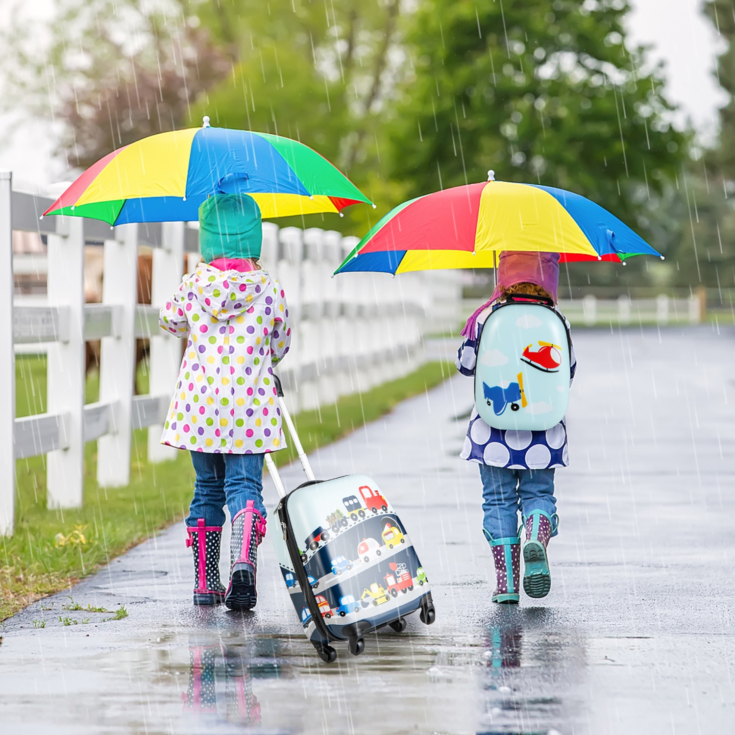 2PC Kids Carry On Luggage Set 12" Backpack and 16" Rolling Suitcase for Travel