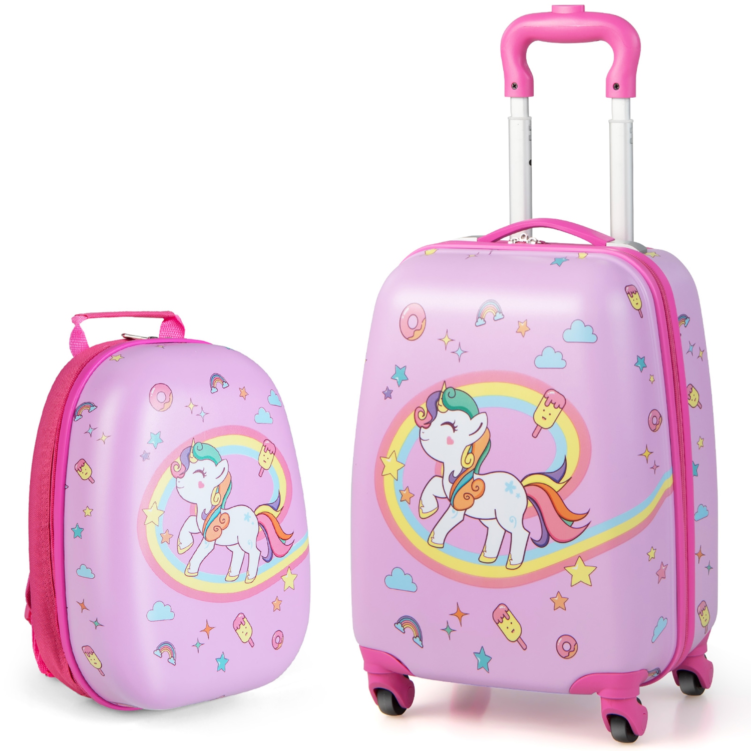 2PC Kids Carry On Luggage Set 12" Backpack and 16" Rolling Suitcase for Travel