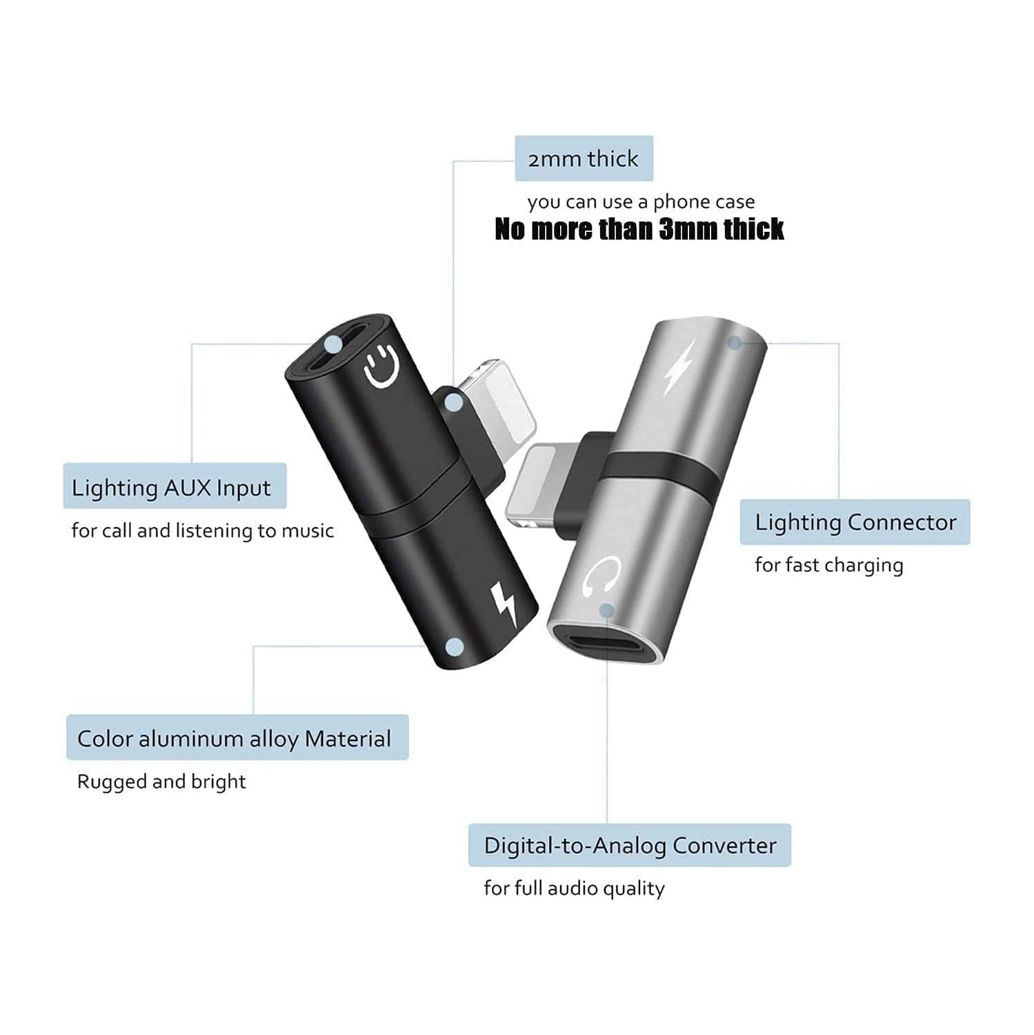 Répartiteur 2-en-1 avec adaptateur Lightning pour écouteurs et chargeur pour iPad d’iPhone, 2 adaptateurs iPhone pour écouteurs pour iPhone