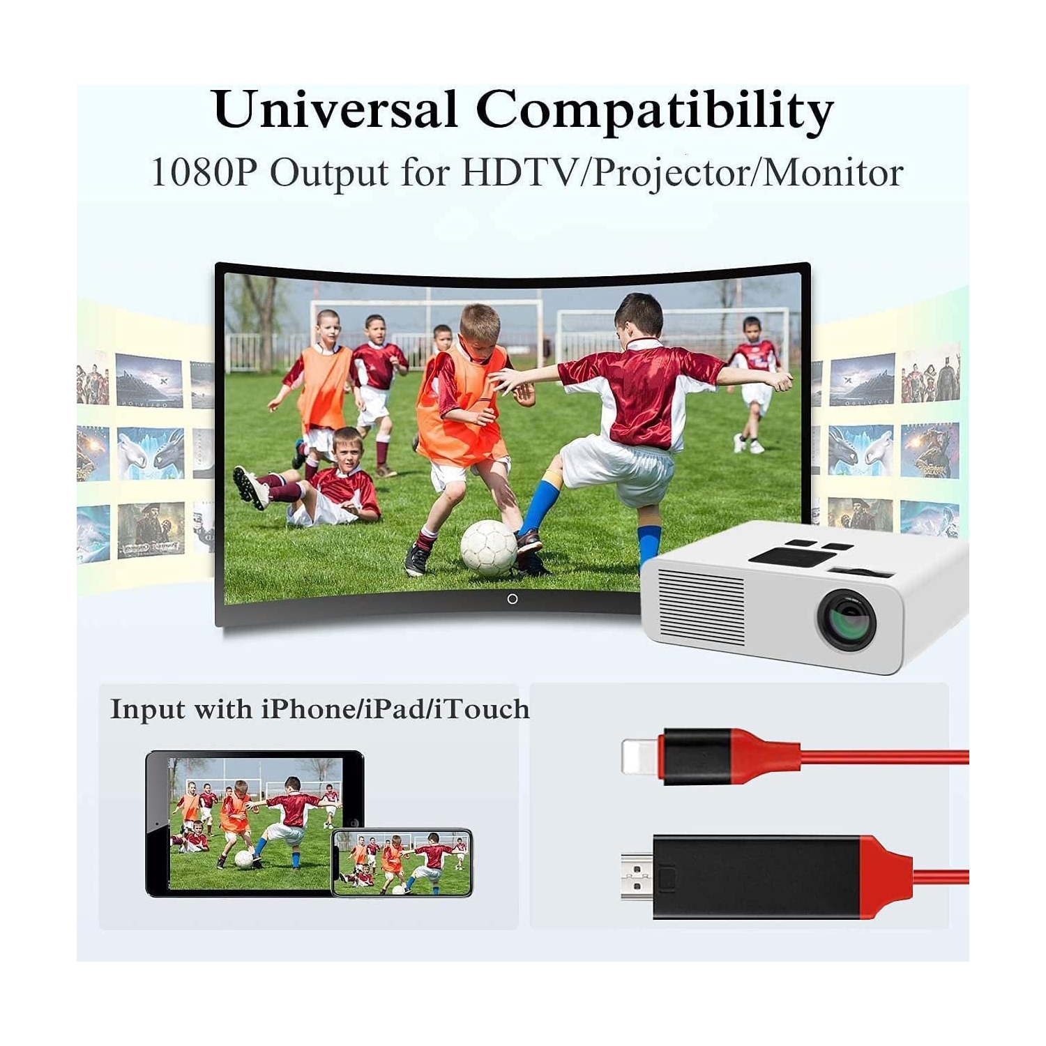 Câble adaptateur Lightning vers HDMI, câble iPhone vers HDMI pour iPhone, iPad Air/mini/Pro, iPod touch, compatible iOS 11 - SuperShield