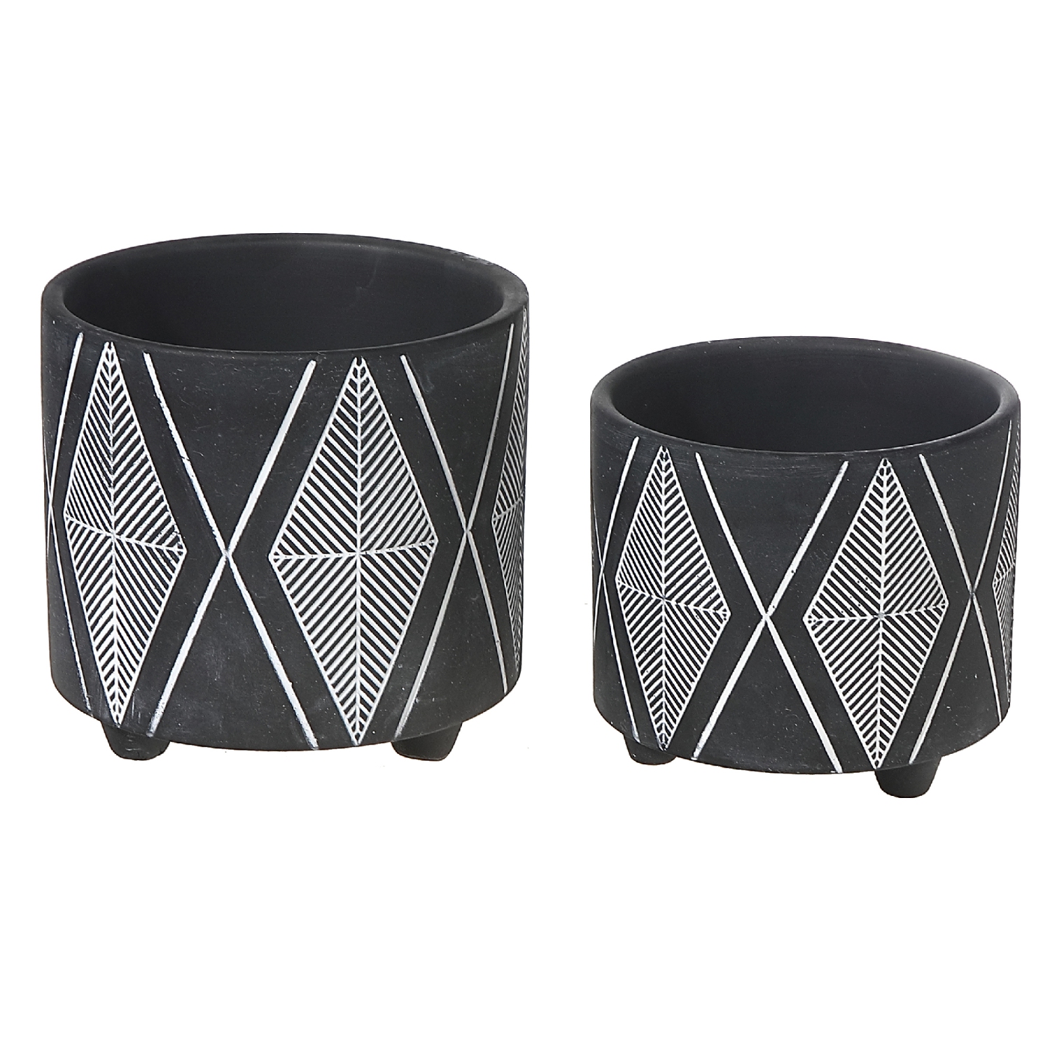 Maison Concepts Ceramic Round Planters Black Diamond Set Of 2