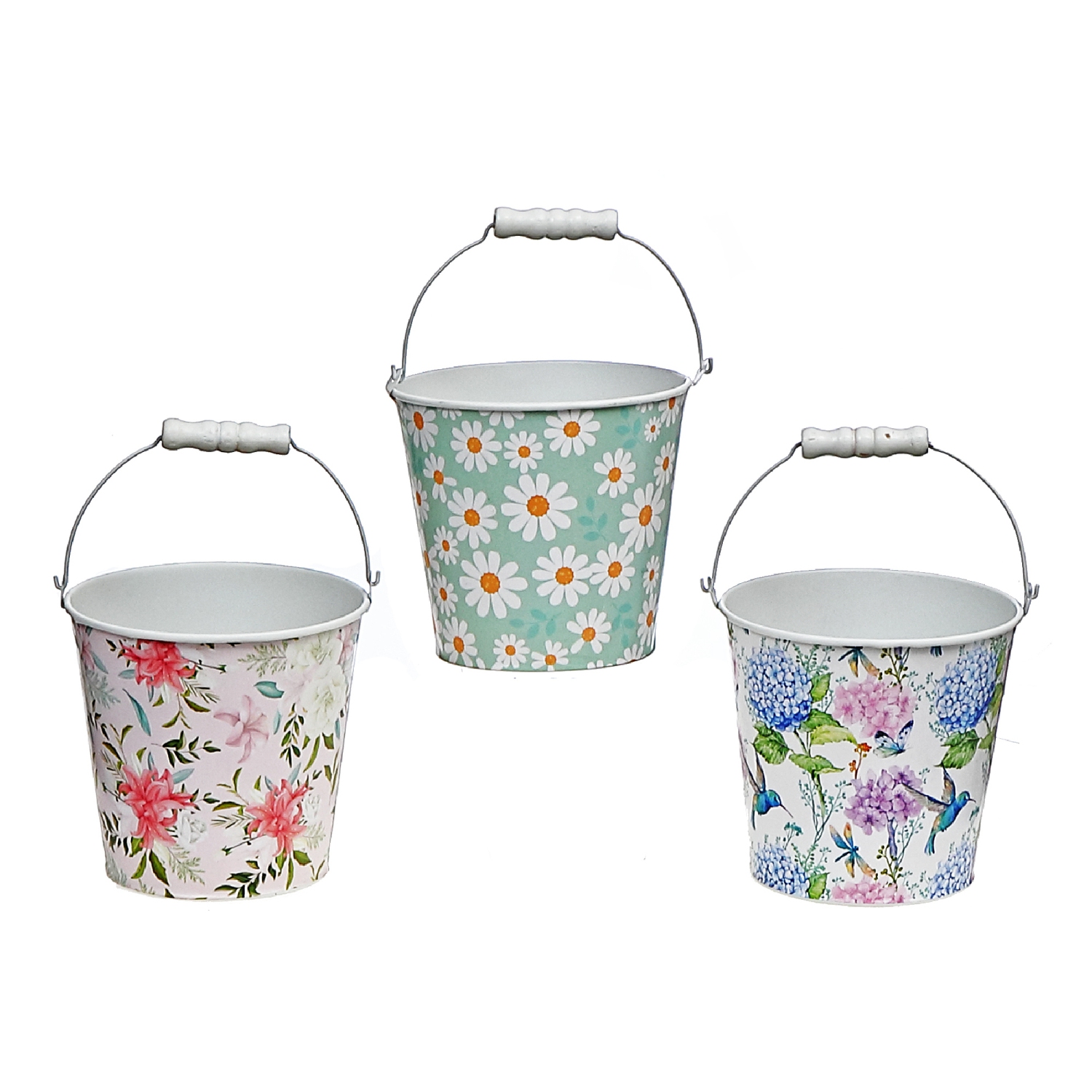 Maison Concepts Floral Metal Round Planter With Handle Asstd - Set of 3