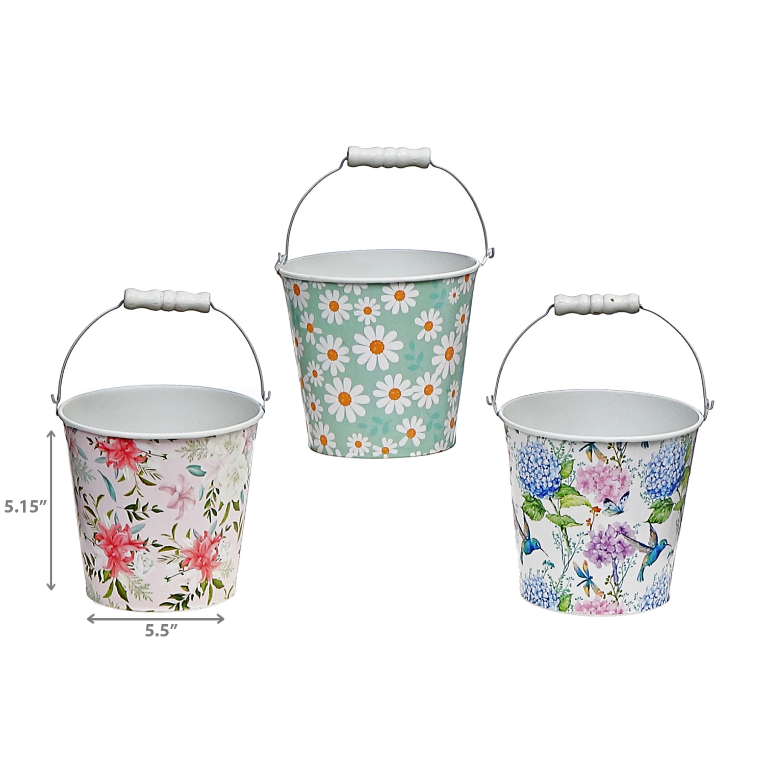 Maison Concepts Floral Metal Round Planter With Handle Asstd - Set of 3