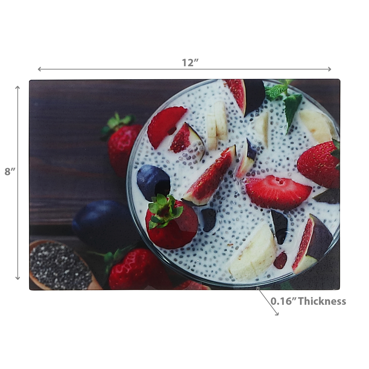 Maison Concepts Printed Glass Cutting Board Chia Pudding - Set of 2
