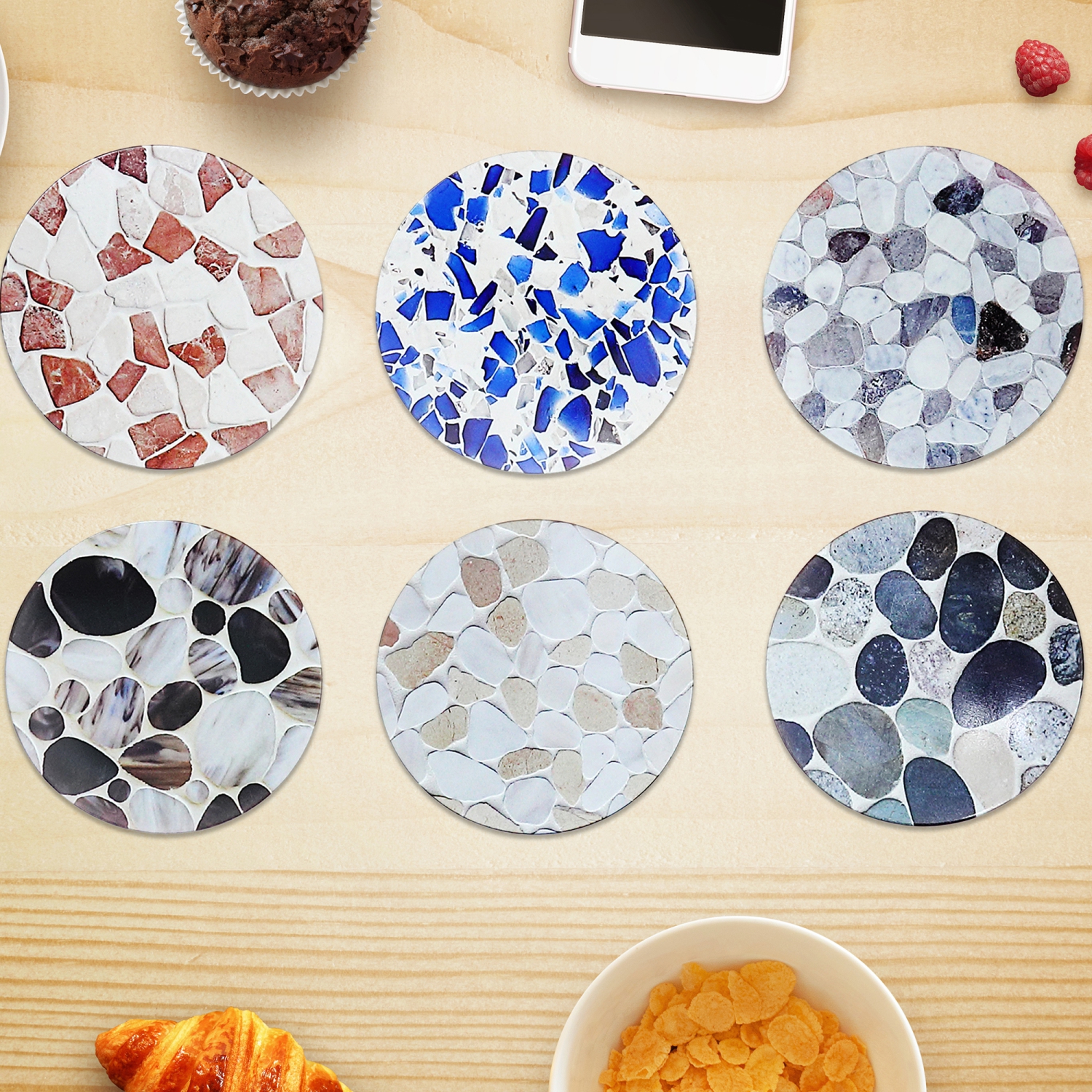 Maison Concepts 8" Round Ceramic Trivet Stones Asstd - Set of 6