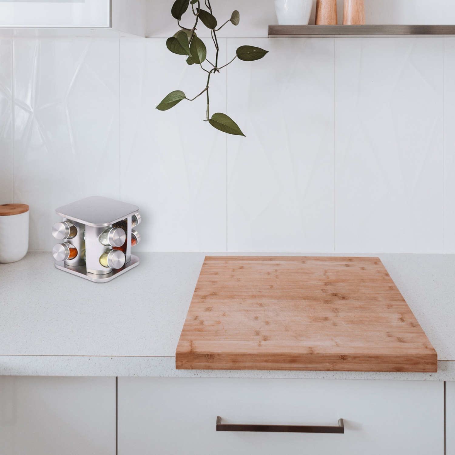 Maison Concepts Rack Rotation En Acier Inoxydable Avec 8 Pots D'Épices