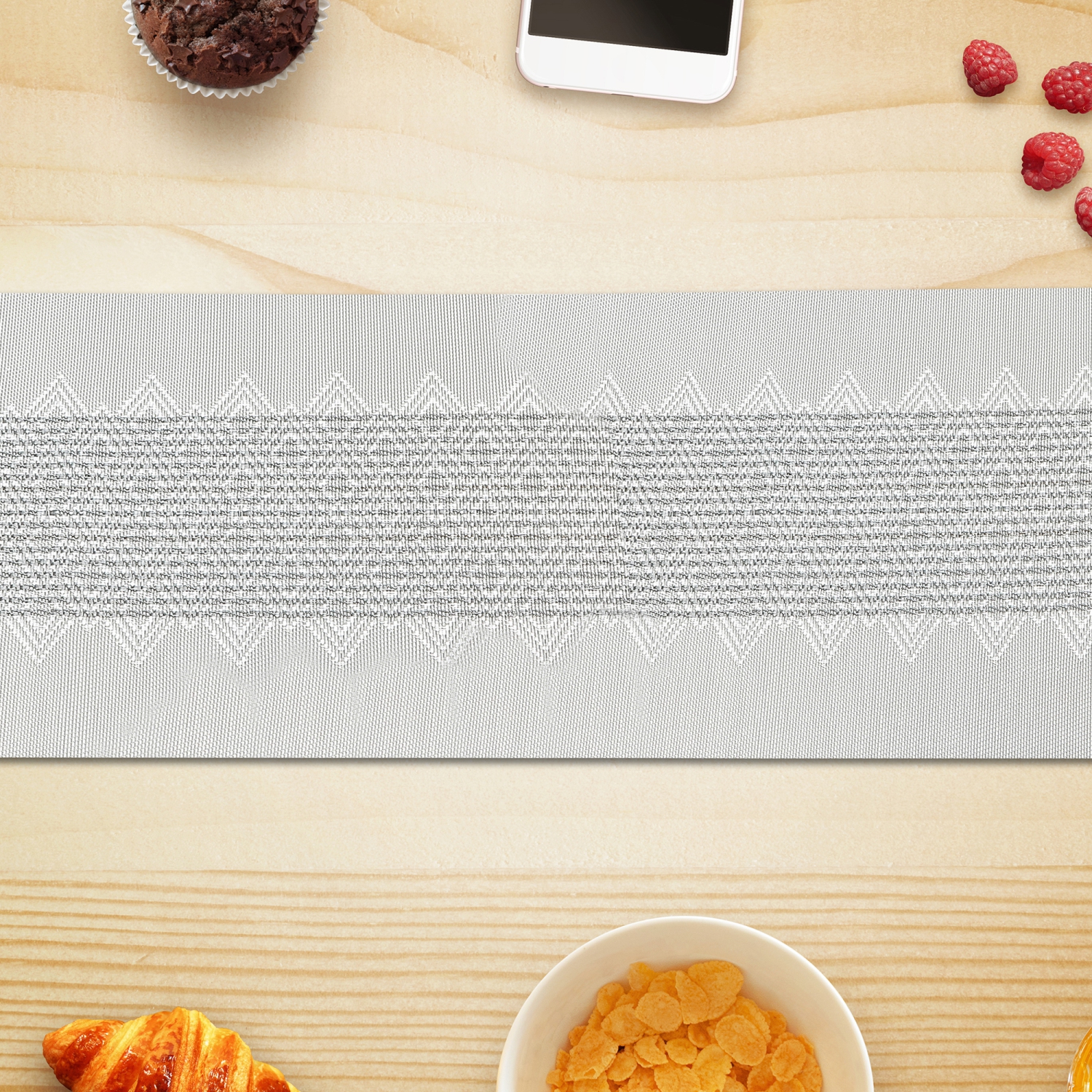 Maison Concepts Vinyl Table Runner 72" Diamond Band Silver - Set of 2