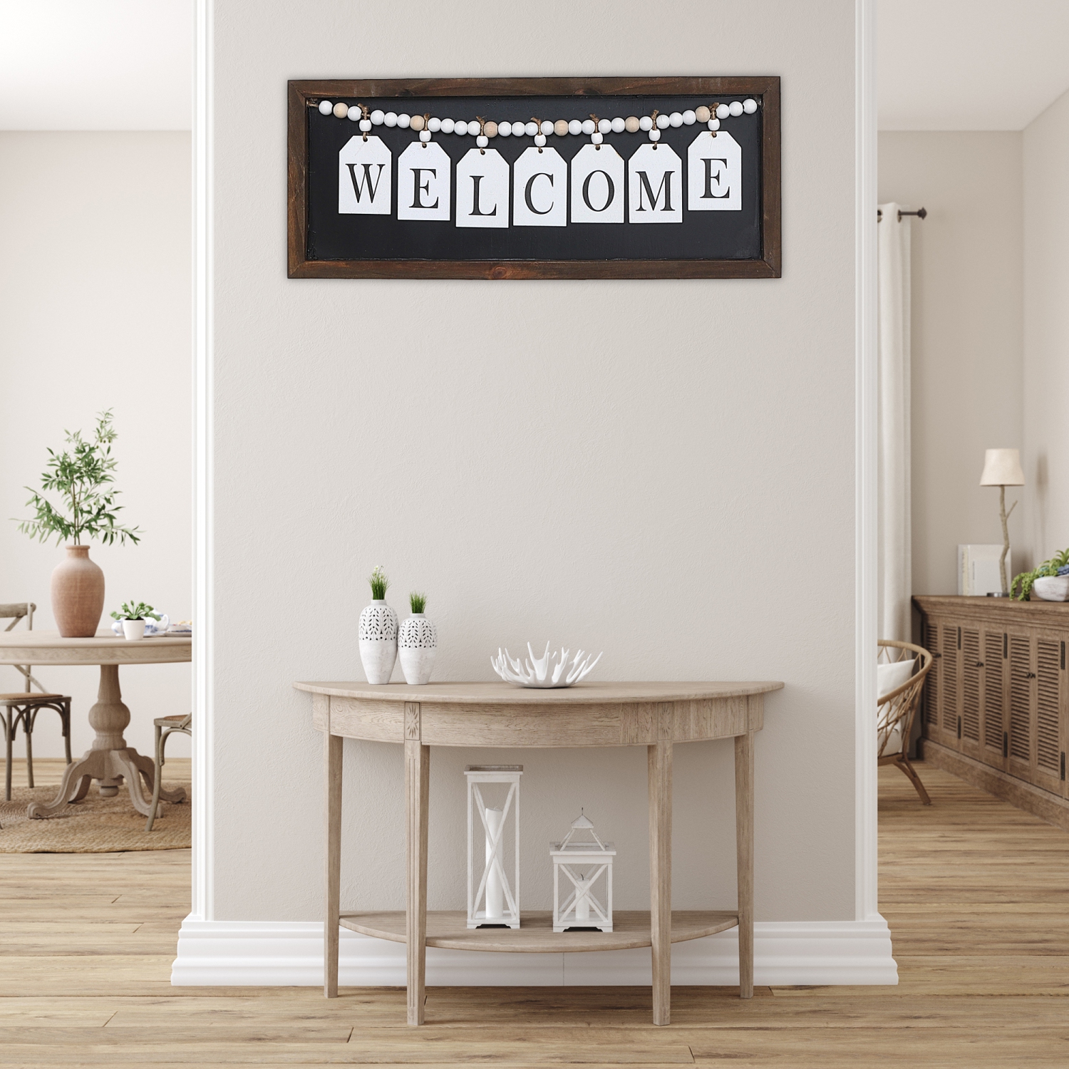 Maison Concepts Framed Wood Hanging Beaded Welcome Sign