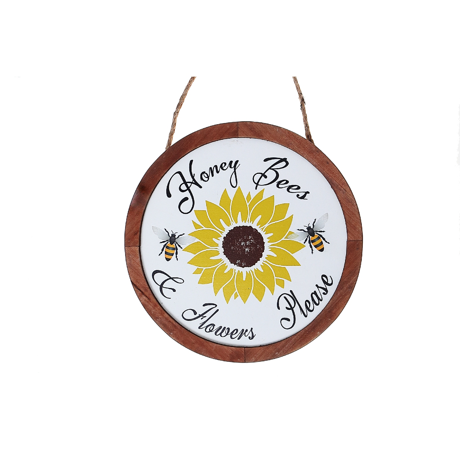 Maison Concepts Framed Round Wood Sign Honey Bees & Flowers Please