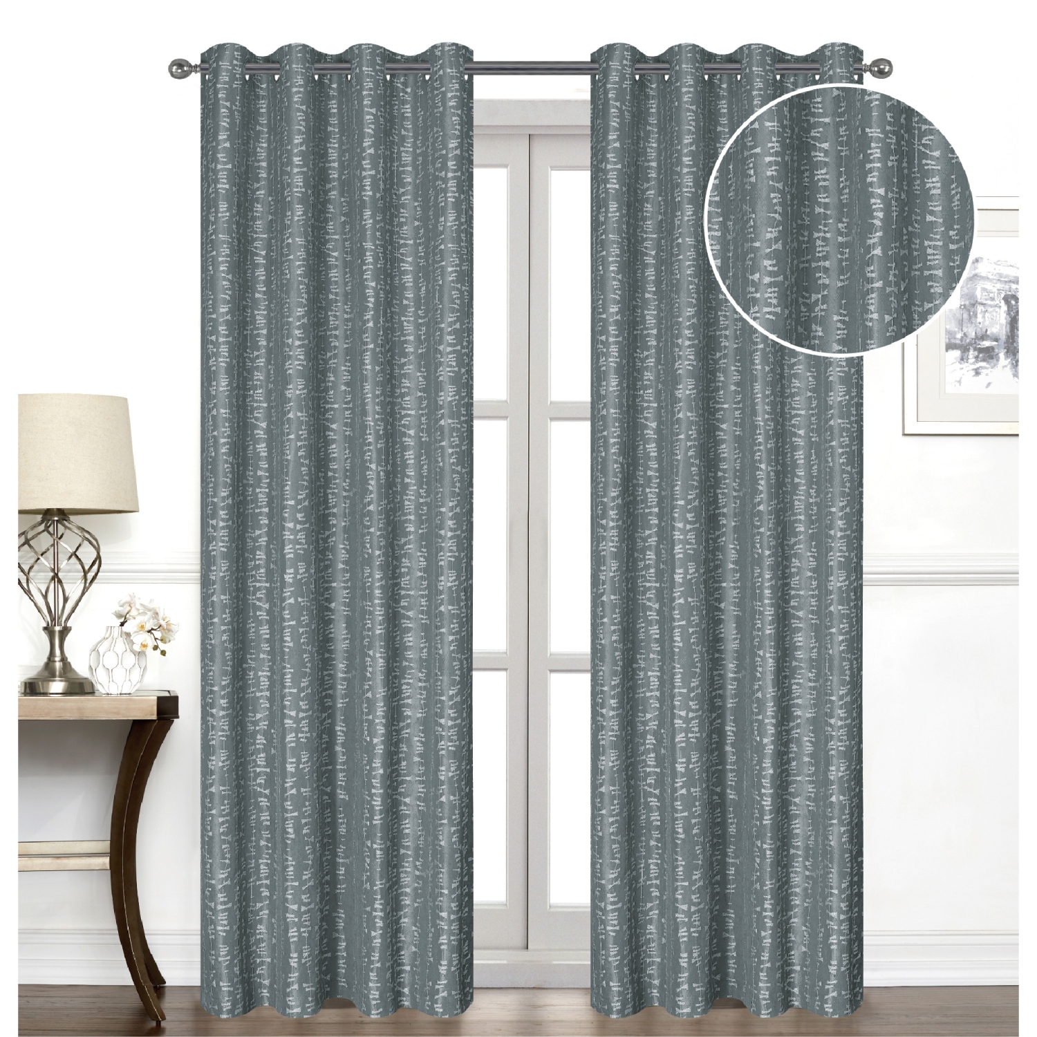 Maison Concepts Jacquard Panel W 8 Grom Bowties Charcoal 96" - Set of 2