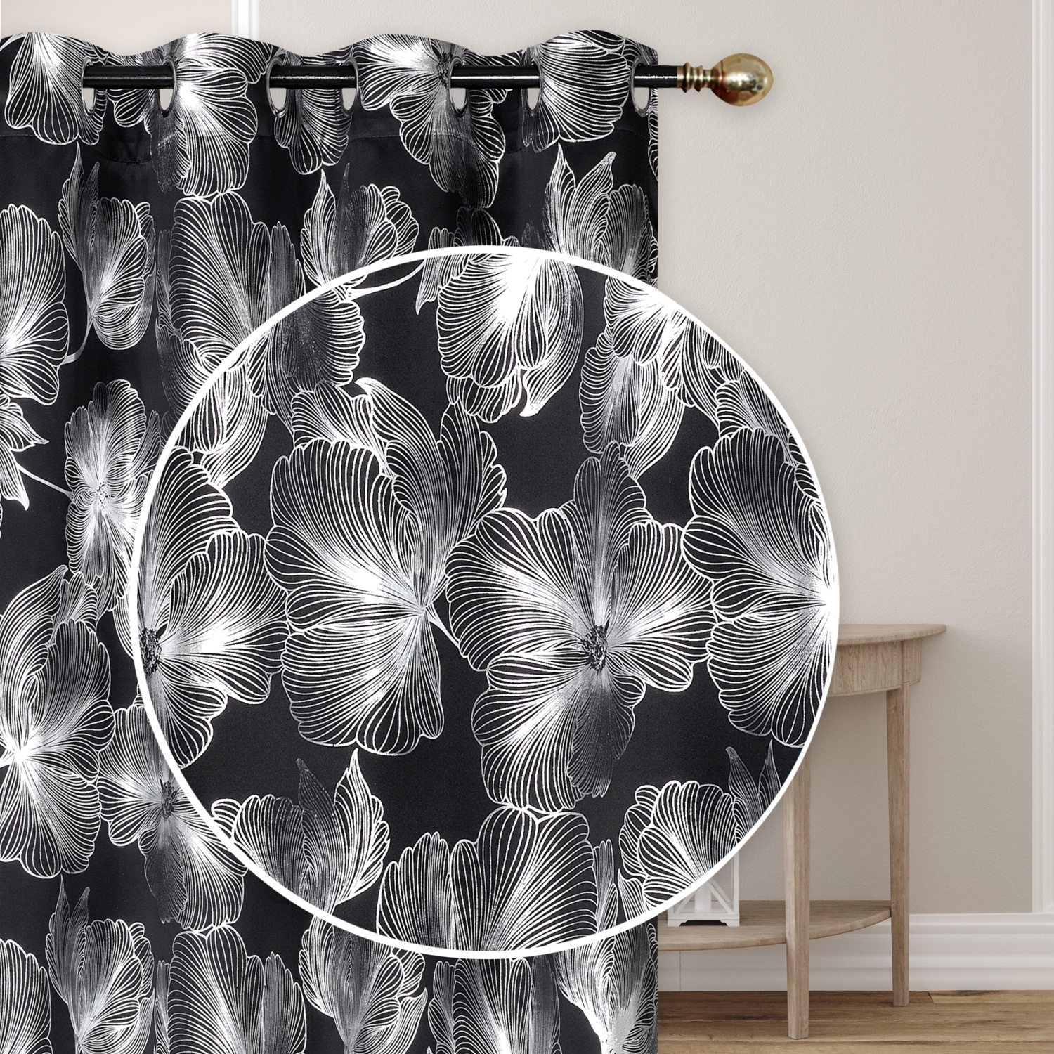 Maison Concepts Foil Print Panel W 8 Grom Hibiscus Black 84" - Set of 2