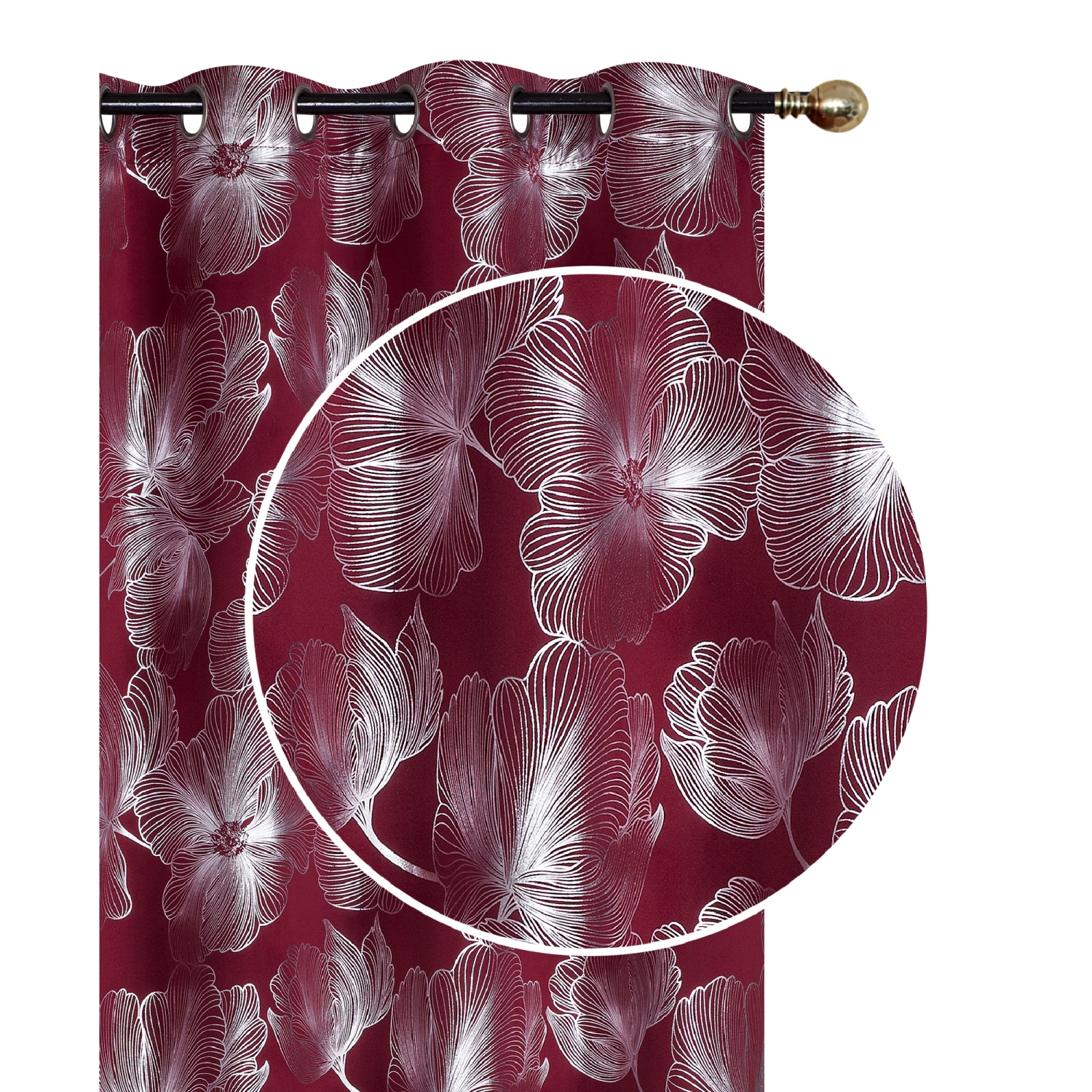 Maison Concepts Foil Print Pannel W 8 Grom Hibiscus Burgundy 84" - Ensemble De 2